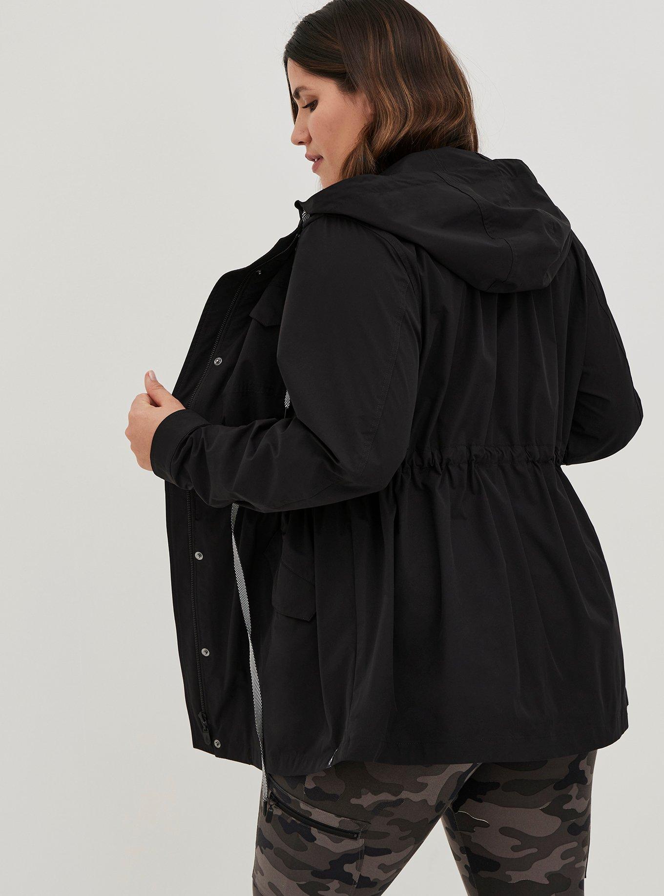 Plus Size Happy Camper Zip Front Active Anorak Stretch Woven Black Torrid