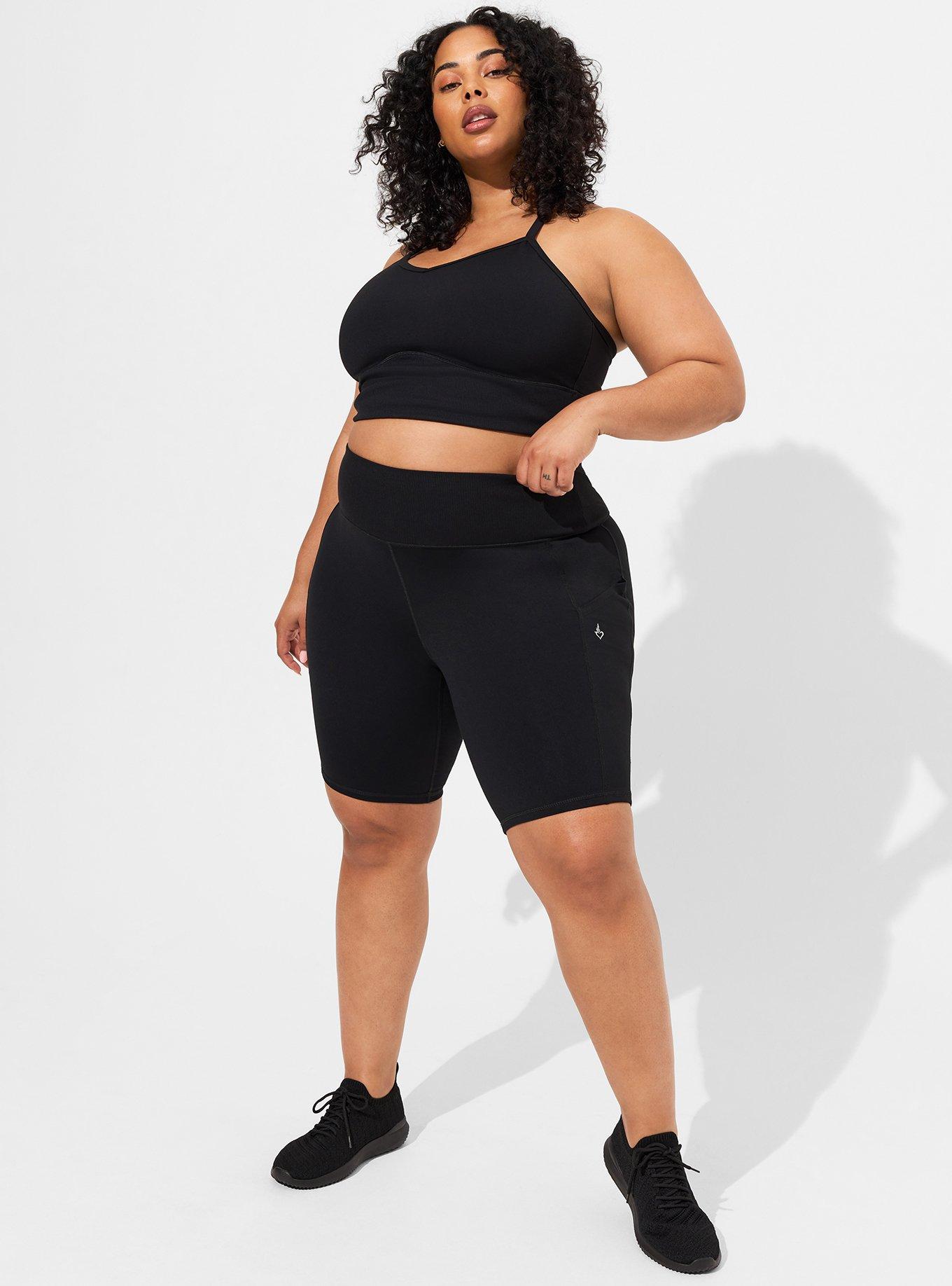 Plus Black Ribbed Bike Shorts, Plus Size