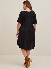 Mini Textured Rayon Tiered Dress, DEEP BLACK, alternate