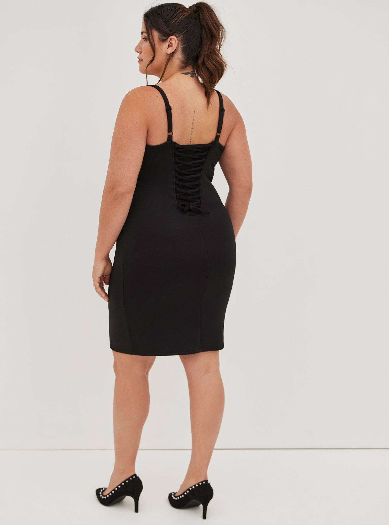 NWT TORRID Black Scuba Lace Up Back Built In Shapewear Bodycon