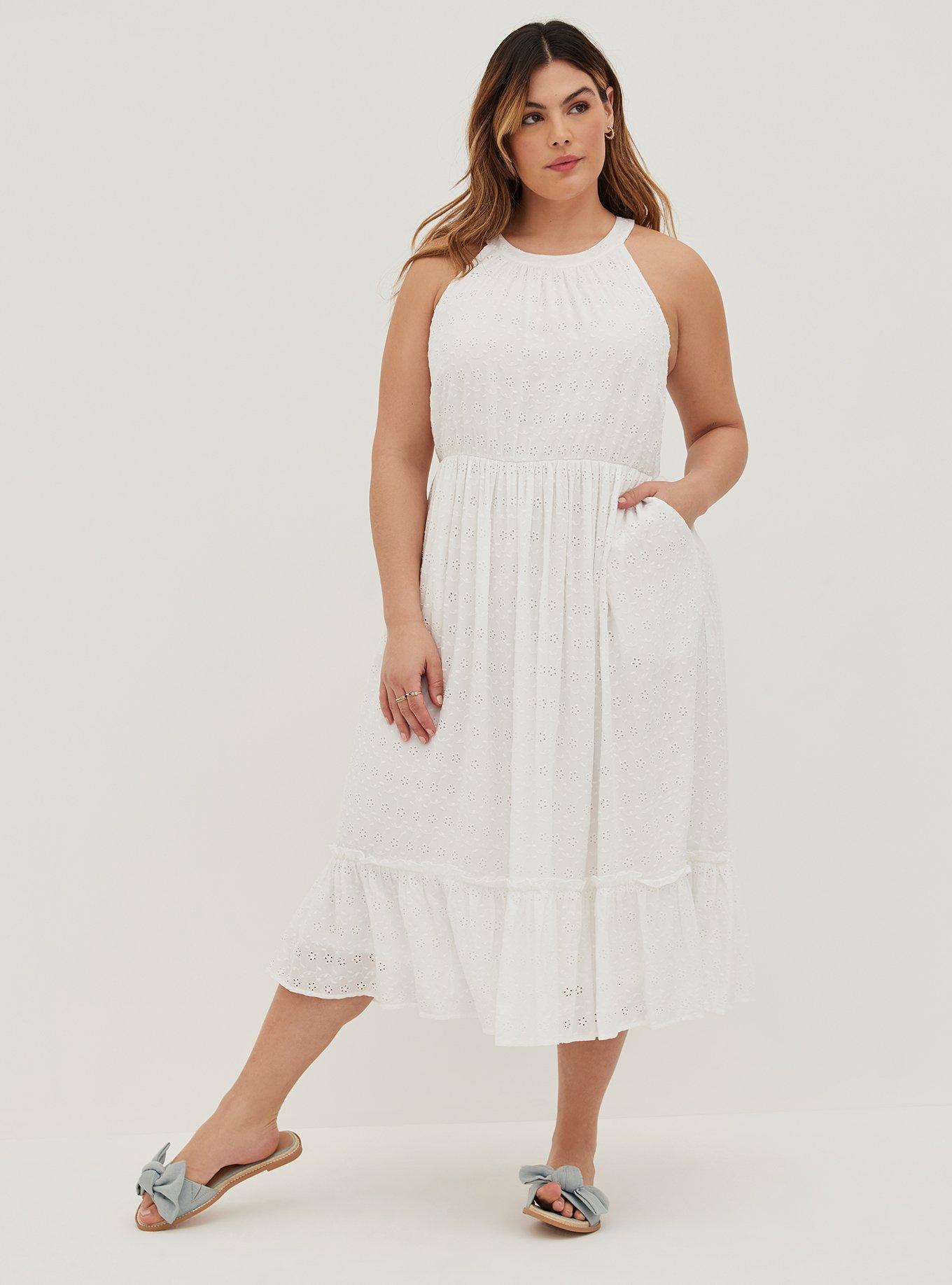 Halter Lined Plus Size Summer Dress in Bamboo White