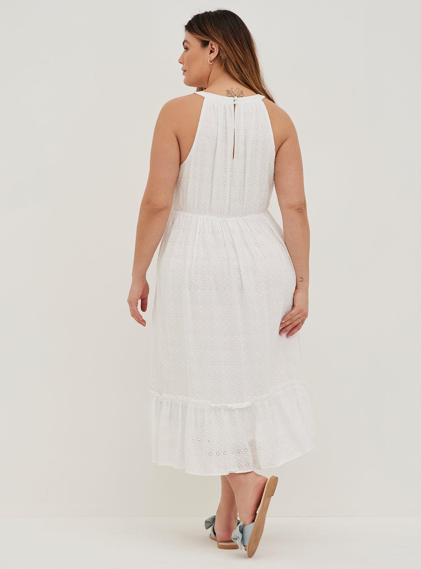 Halter Ruffle Tiered Midi Dress - Voile Eyelet White, BRIGHT WHITE, alternate