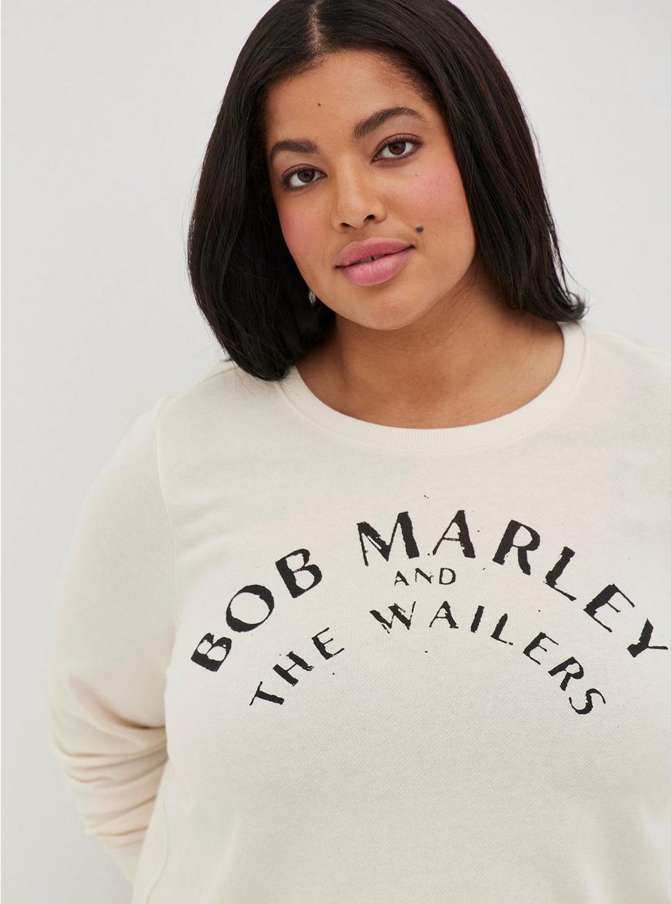 Plus Size Crew Sweatshirt - Cozy Fleece Bob Marley Beige, EGGNOG, hi-res