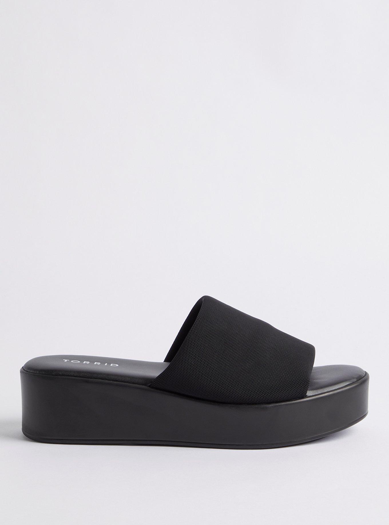 Plus Size Flatform Slide - Stretch Mesh Black (WW), BLACK, alternate