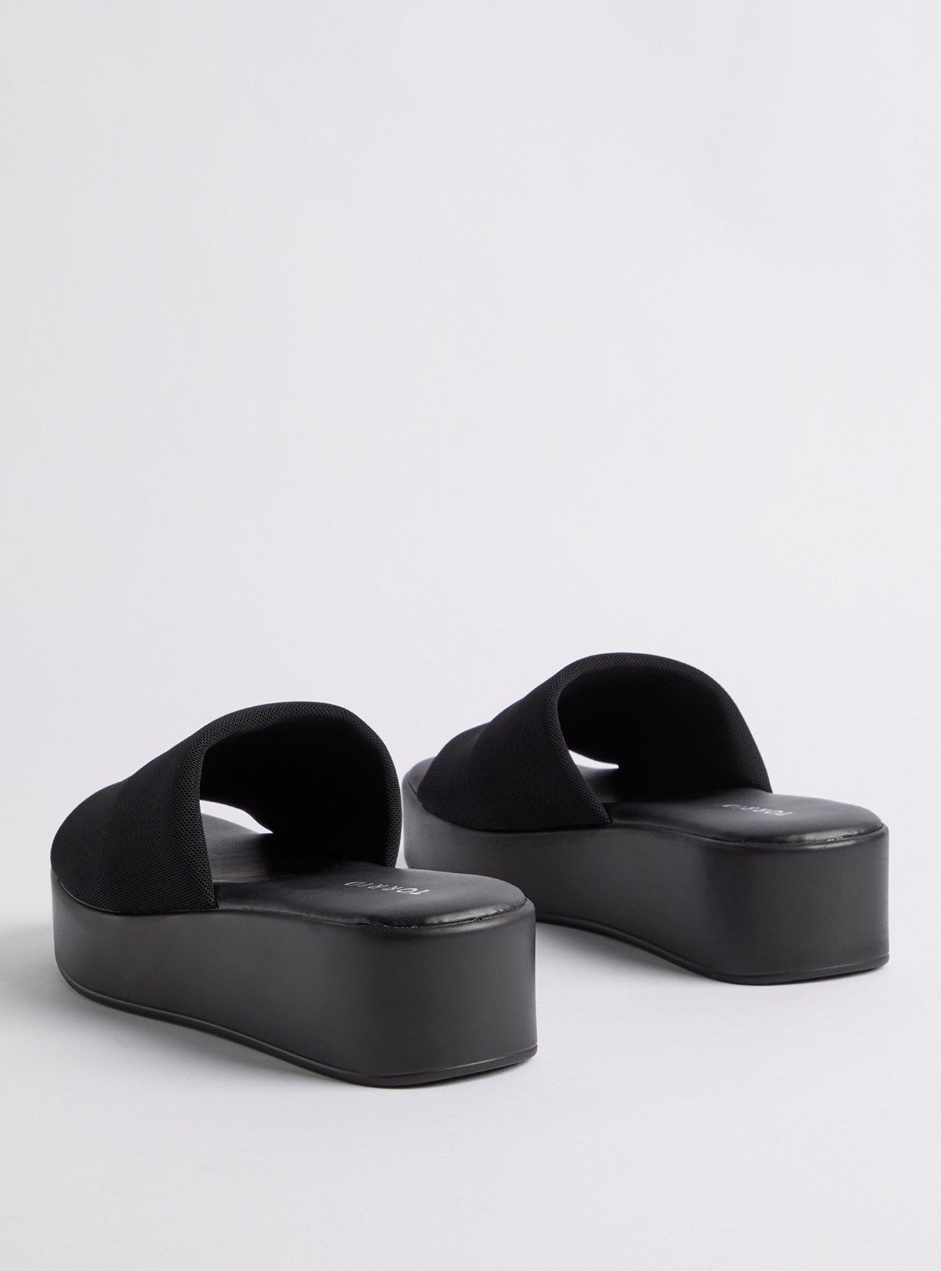 Plus Size Flatform Slide - Stretch Mesh Black (WW), BLACK, alternate