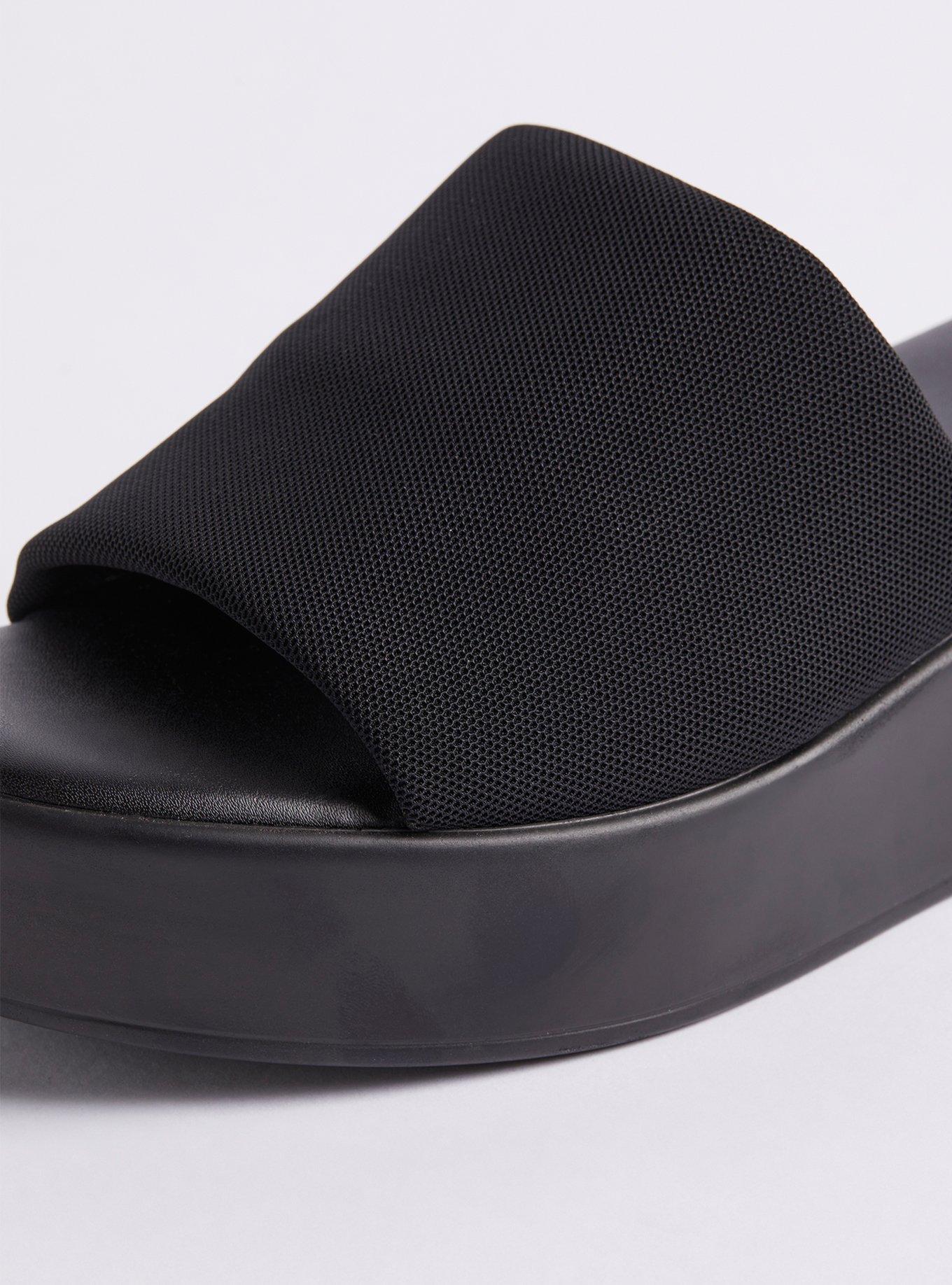 Plus Size Flatform Slide - Stretch Mesh Black (WW), BLACK, alternate