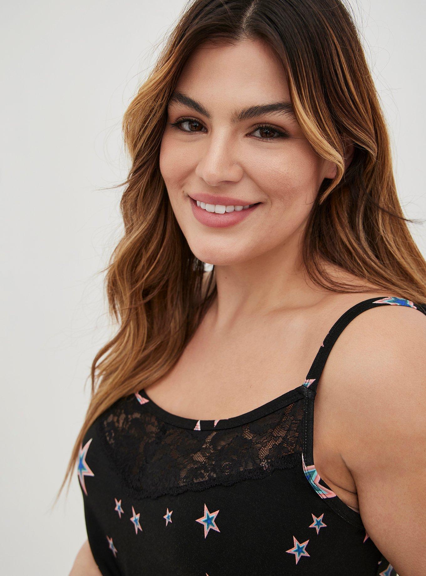 Super Soft Lace Inset Sleeveless Sleep Cami, BLACK, alternate