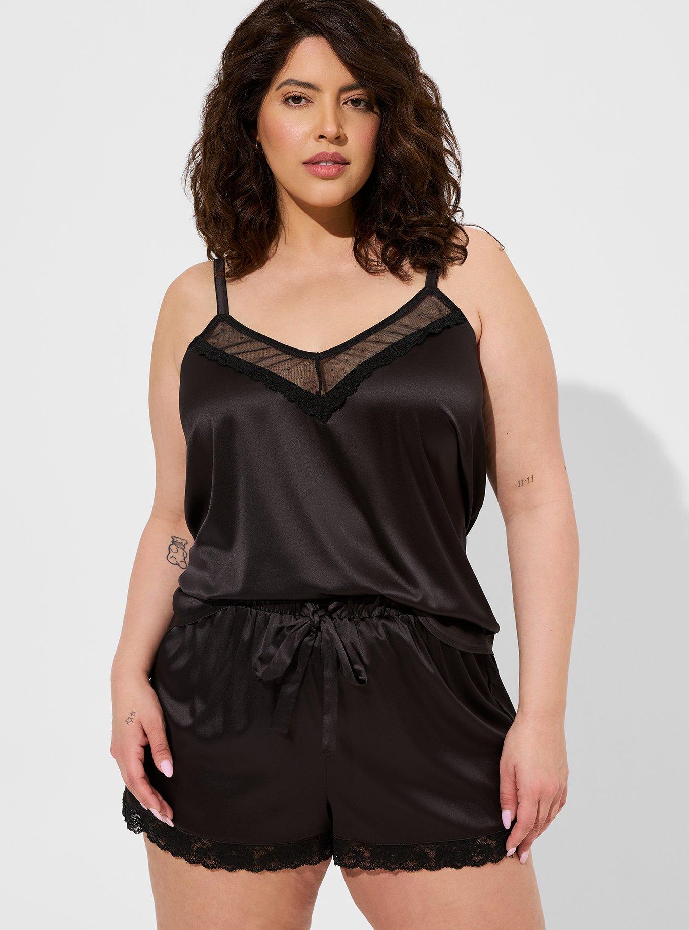 Plus Size - Lace Trim Sleep Cami - Dream Satin Black - Torrid