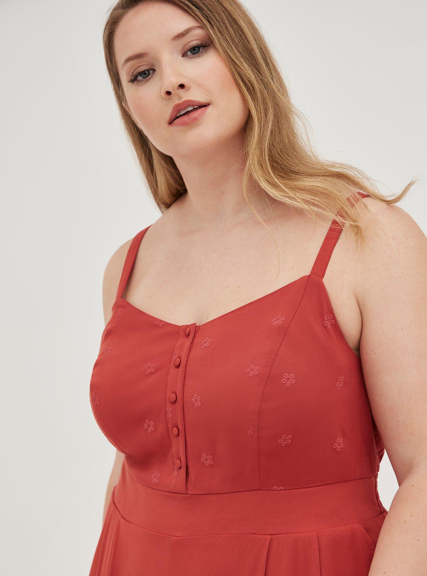 Plus Size V-Neck Romper - Eyelet Stretch Challis Rust, TANDOORI SPICE, alternate