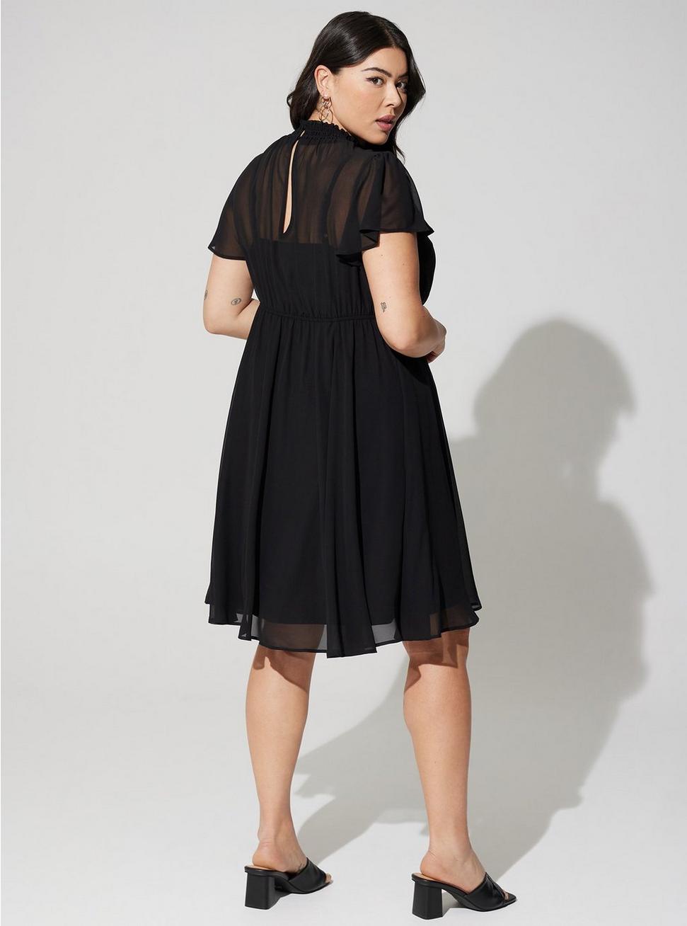 Mini Chiffon Smocked Dress, DEEP BLACK, alternate