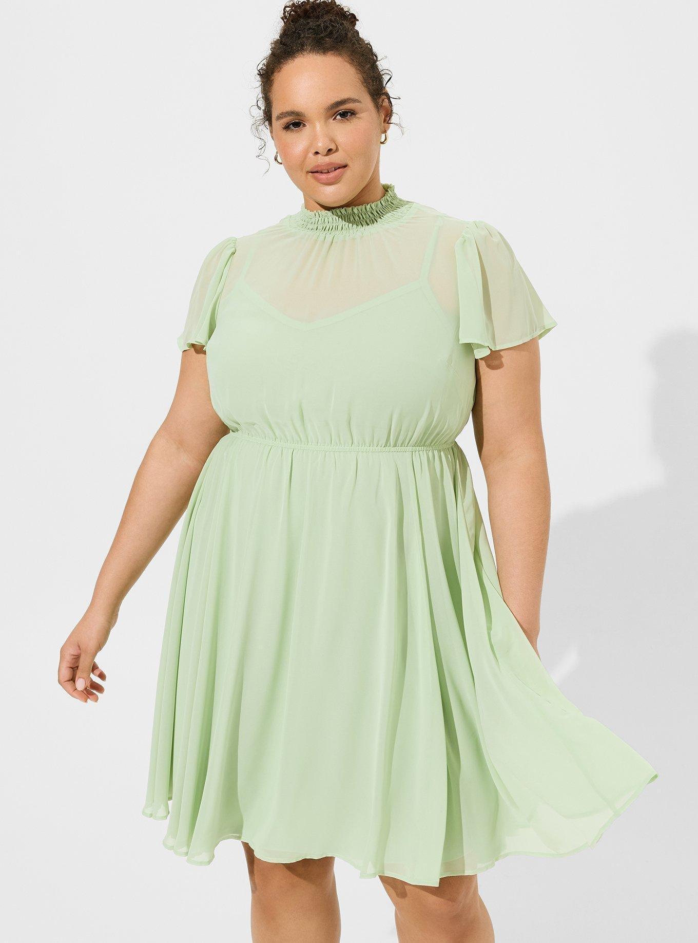 Plus Size - Mini Clipdot Blouson Sleeve Mock Neck Skater Dress - Torrid