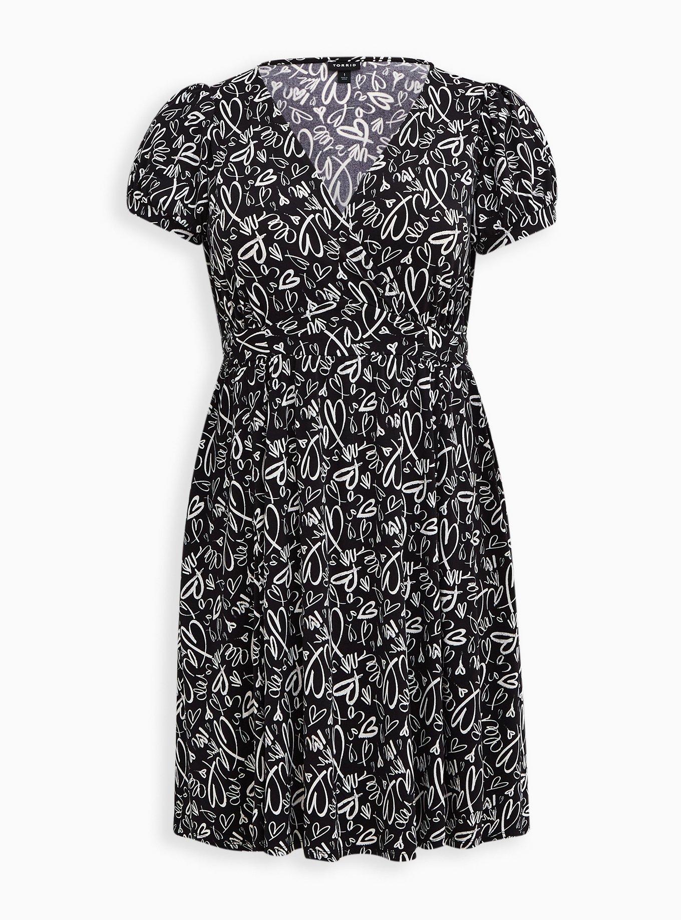 Mini Studio Knit Surplice Dress, HEARTS BLACK, hi-res