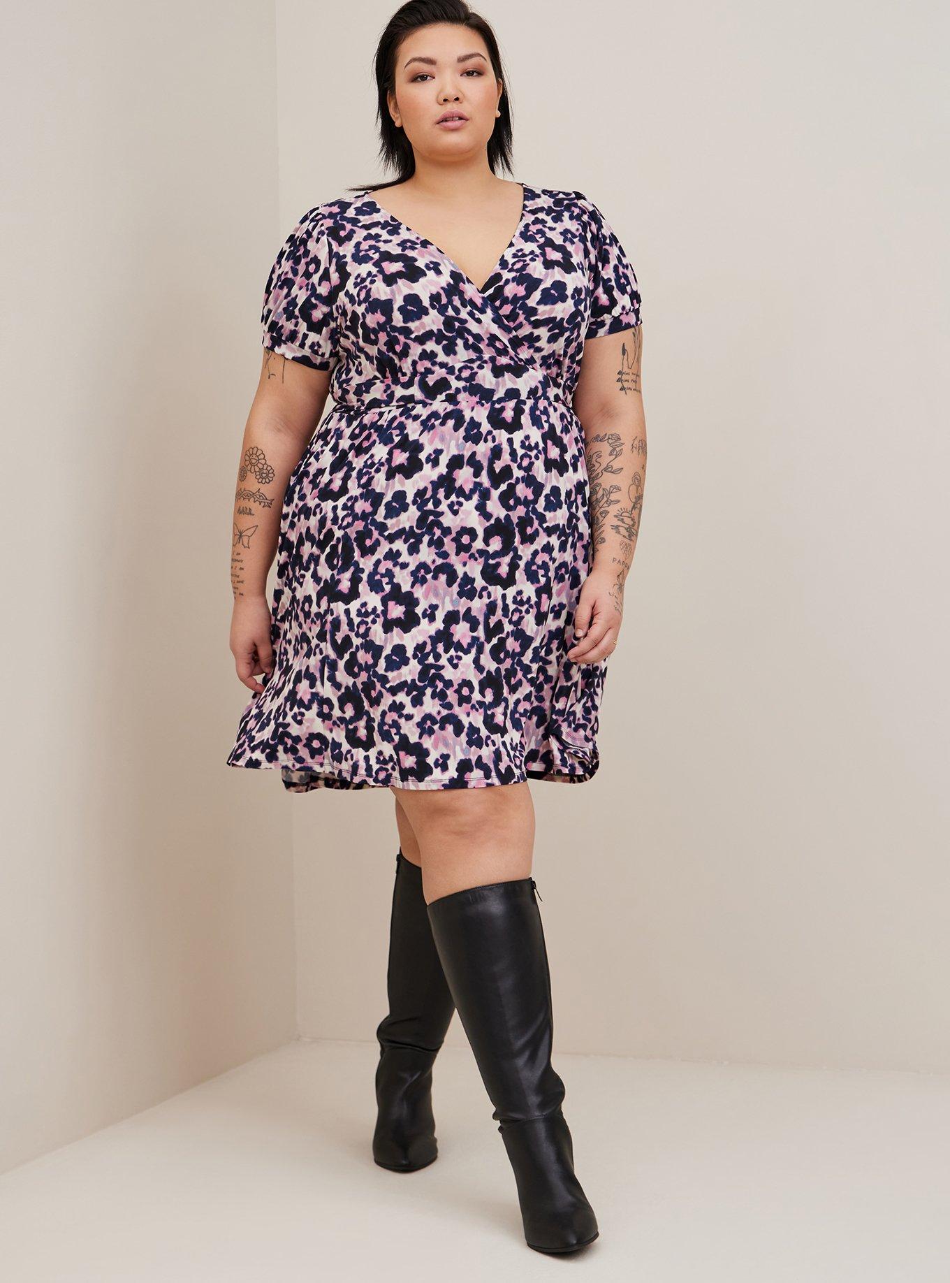 Plus Size Printed Surplice Neck Mini Dress