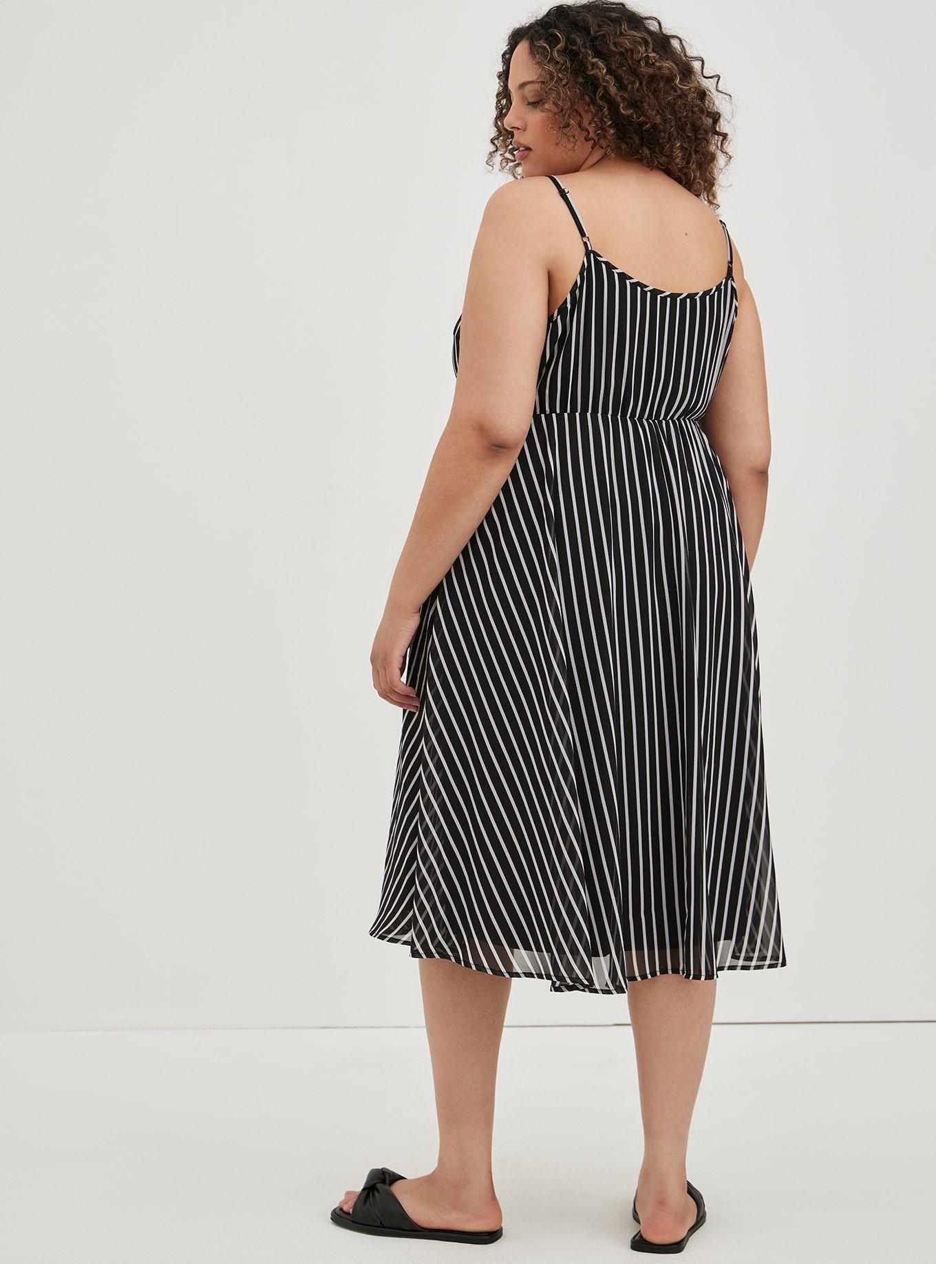 Plus Size Midi Chiffon Pleated Dress, STRIPE BLACK WHITE, alternate