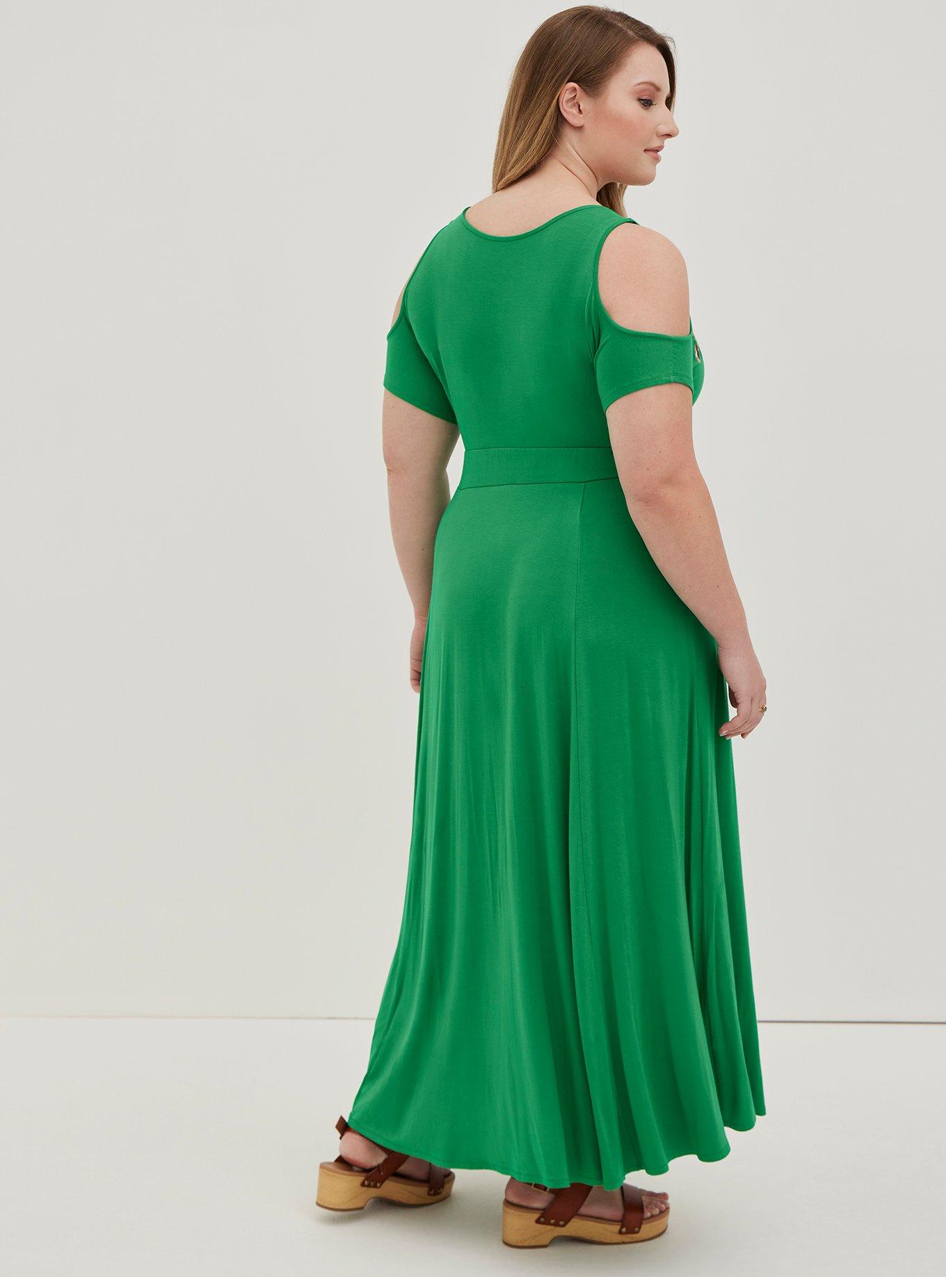 Plus Size - Embroidered Cold Shoulder Surplice Maxi Dress - Super Soft  Green - Torrid