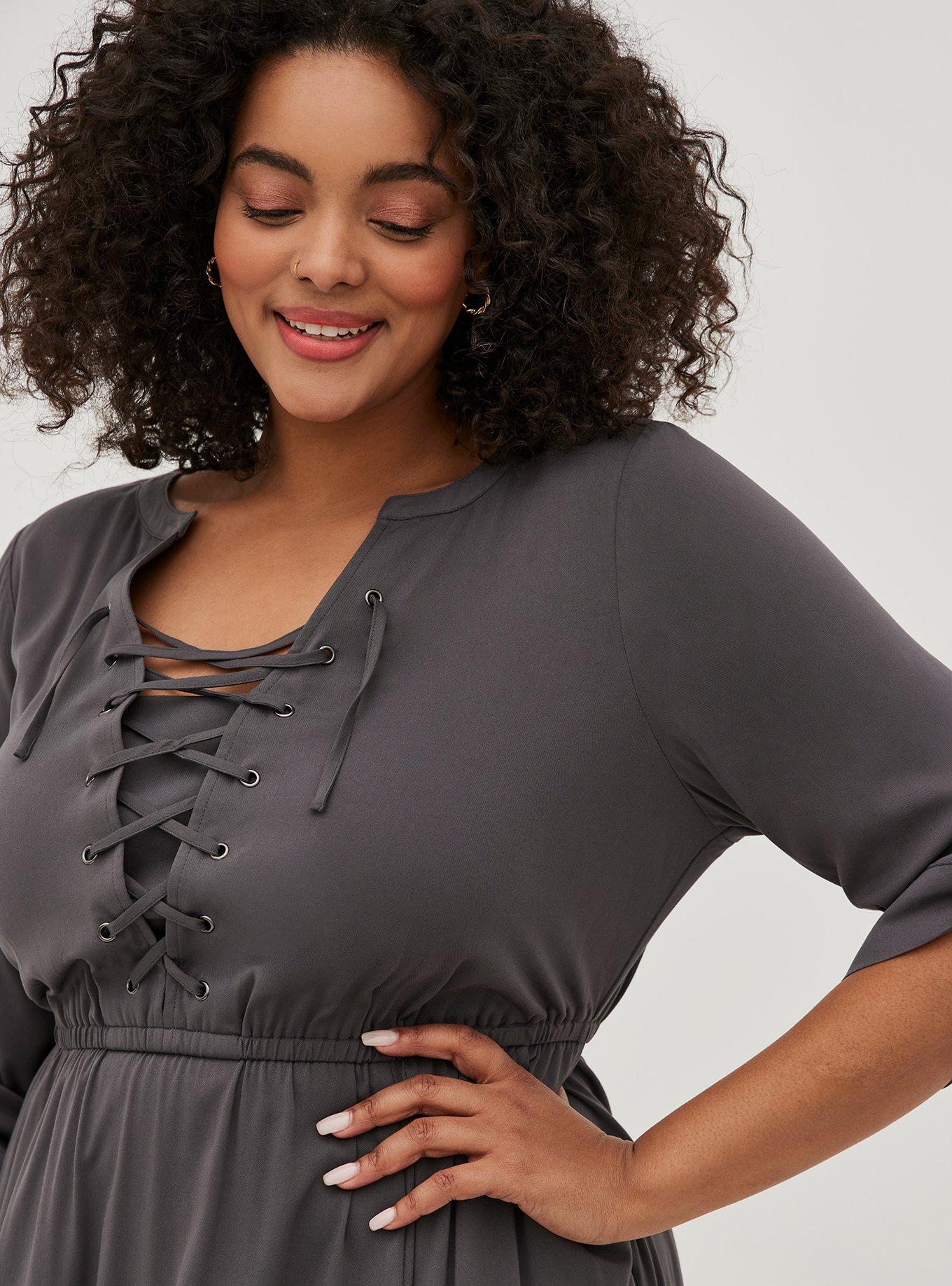Plus Size - Mini Challis Lace-Up Shirt Dress - Torrid