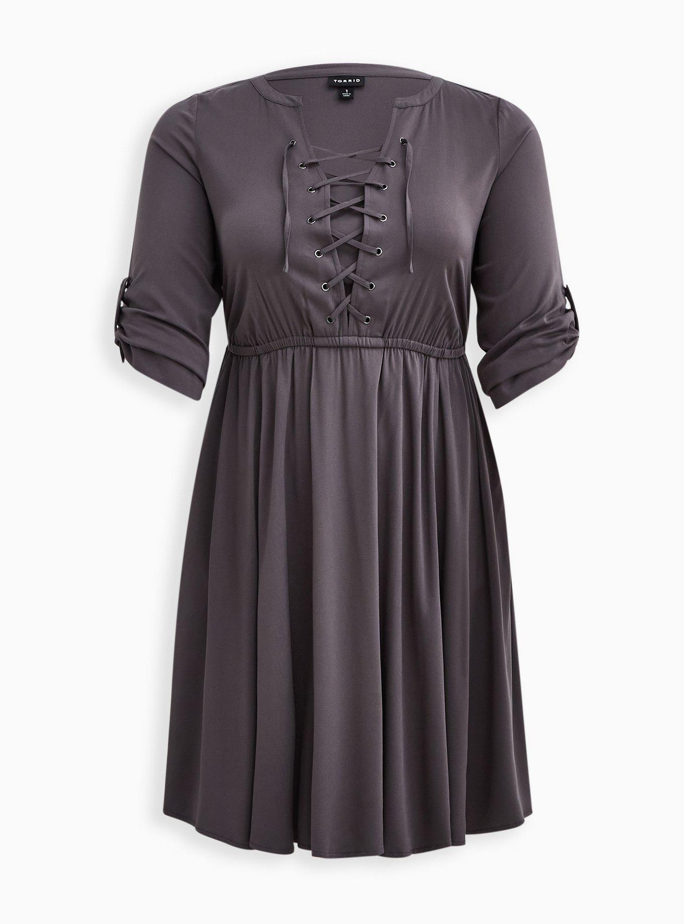 Plus Size - Mini Challis Lace-Up Shirt Dress - Torrid