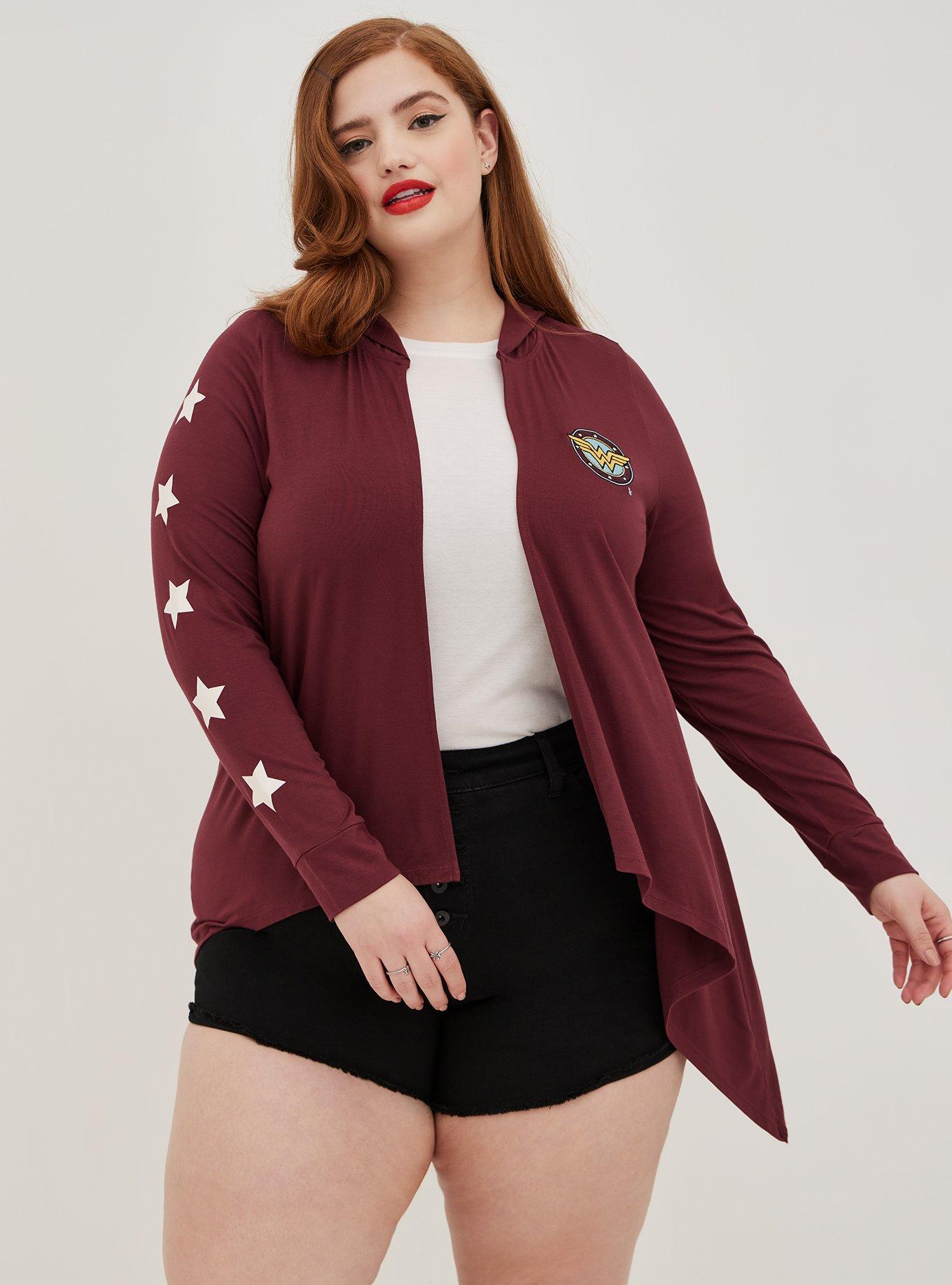 DC Wonder Woman Drape Hooded Cardigan - Red, BURGUNDY, alternate