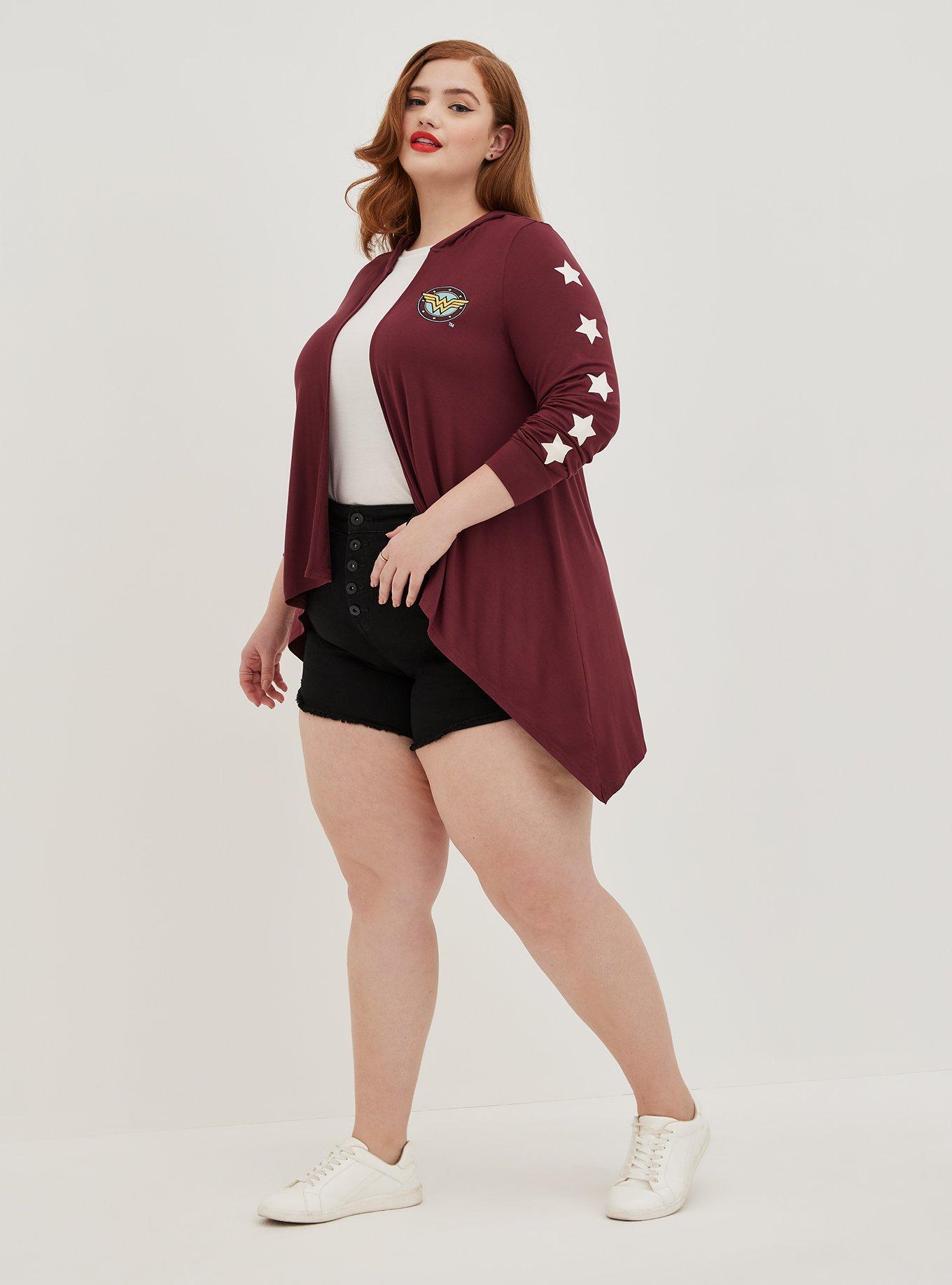 DC Wonder Woman Drape Hooded Cardigan - Red, BURGUNDY, alternate