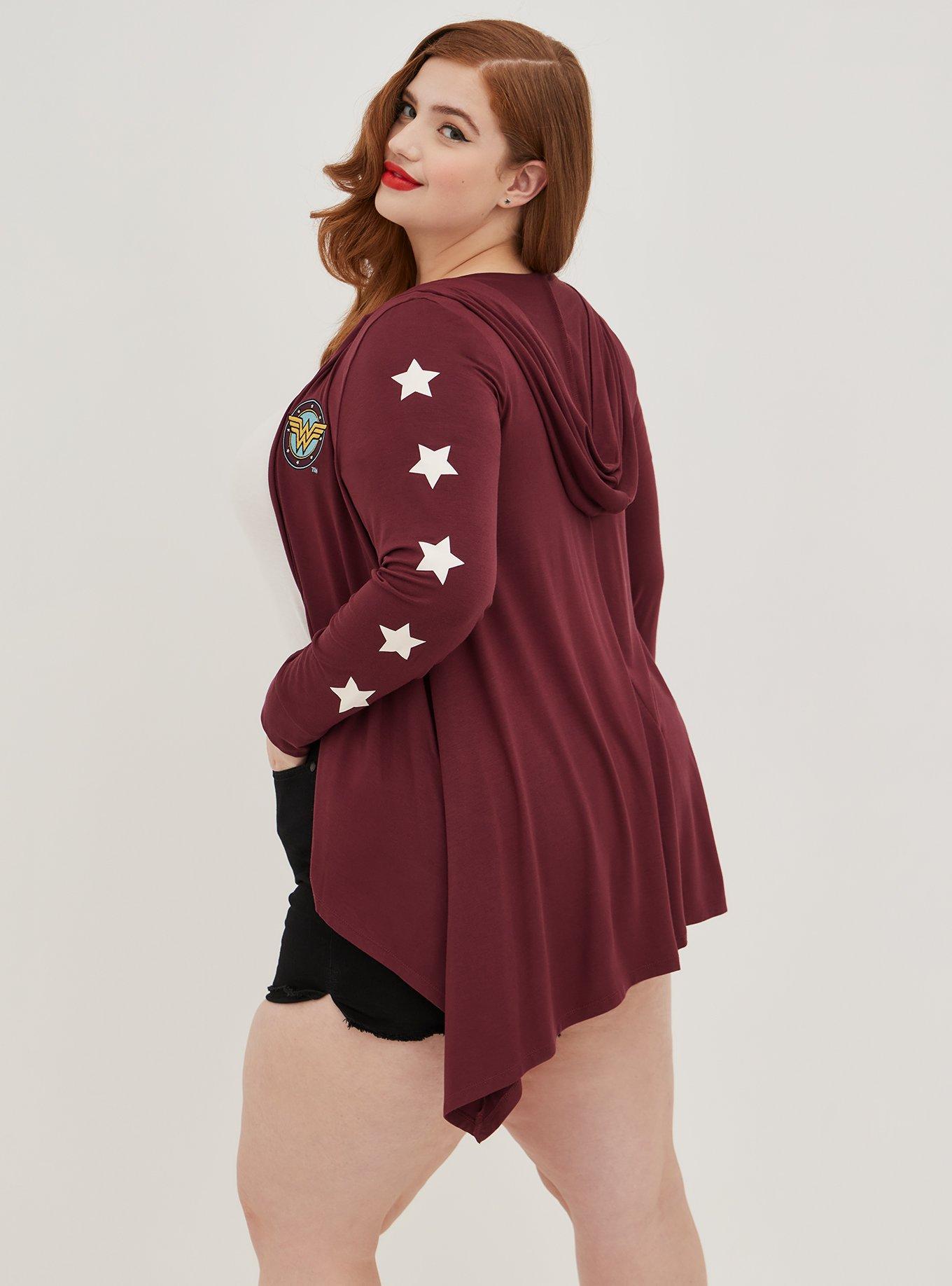 DC Wonder Woman Drape Hooded Cardigan - Red, BURGUNDY, alternate