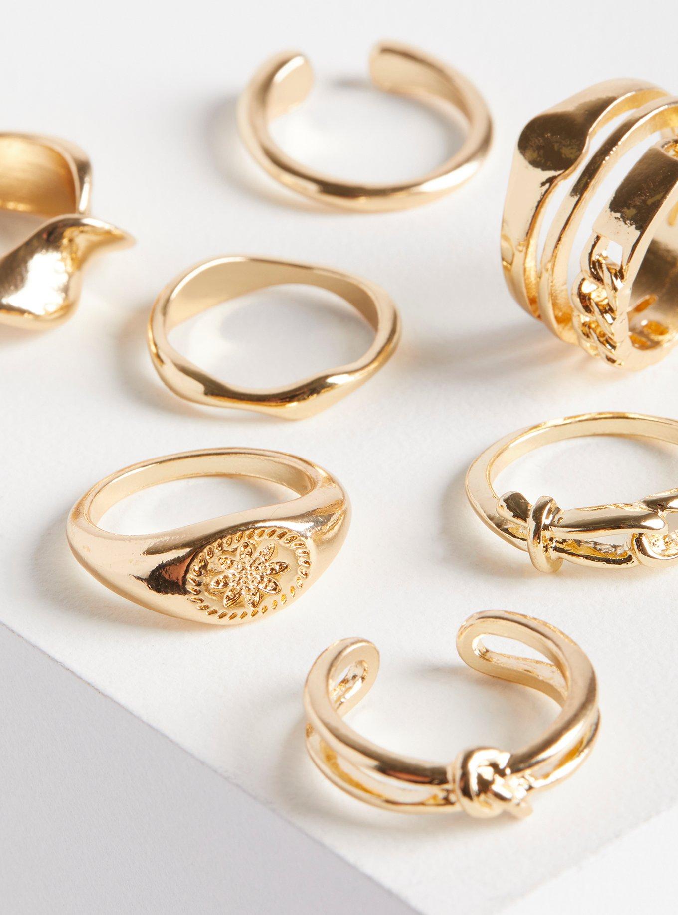 Twist Signet Ring Set - Gold Tone , GOLD, alternate
