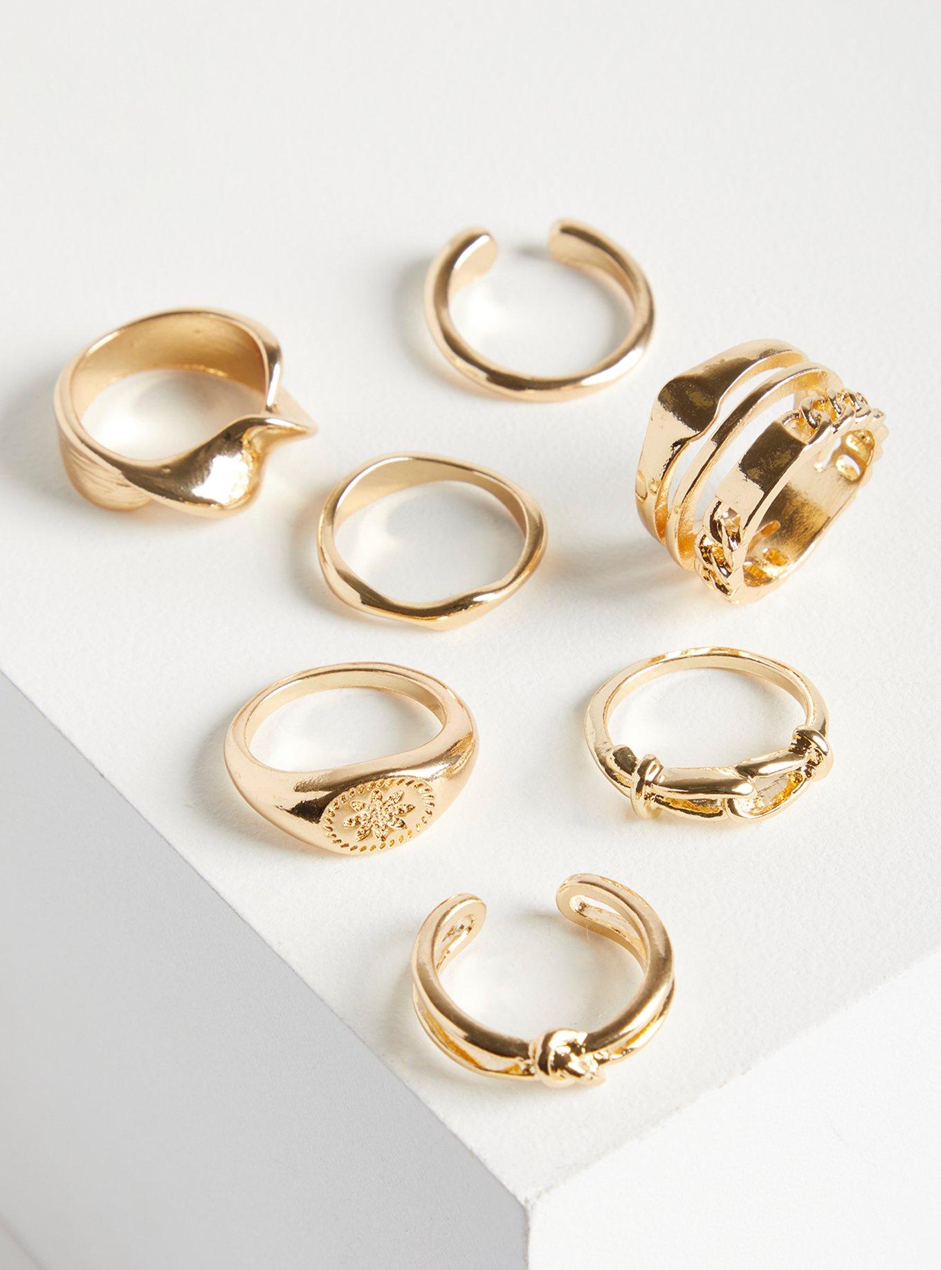 Twist Signet Ring Set - Gold Tone , GOLD, hi-res