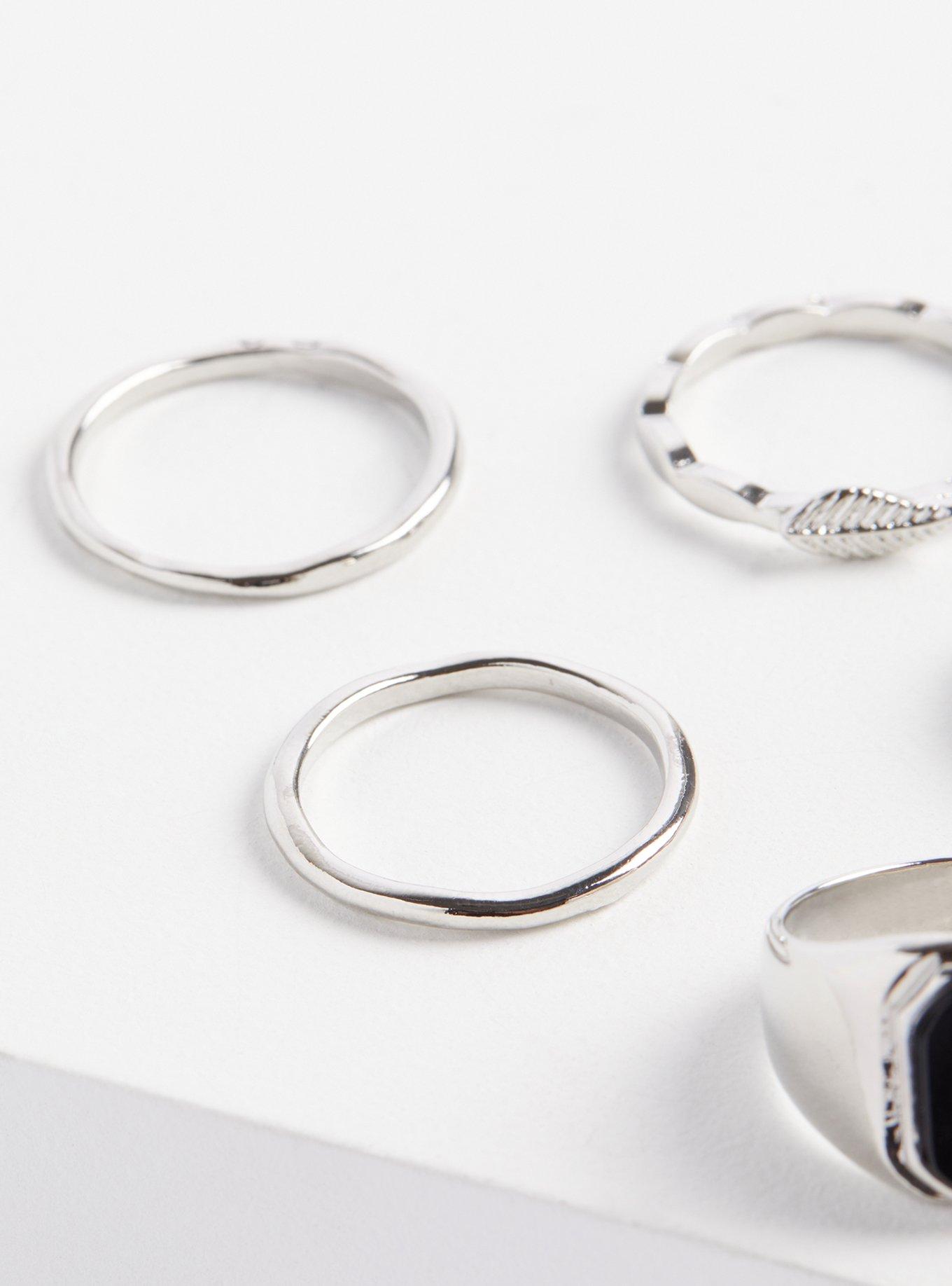 Plus Size Signet Ring Set - Silver Tone & Black, SILVER, alternate