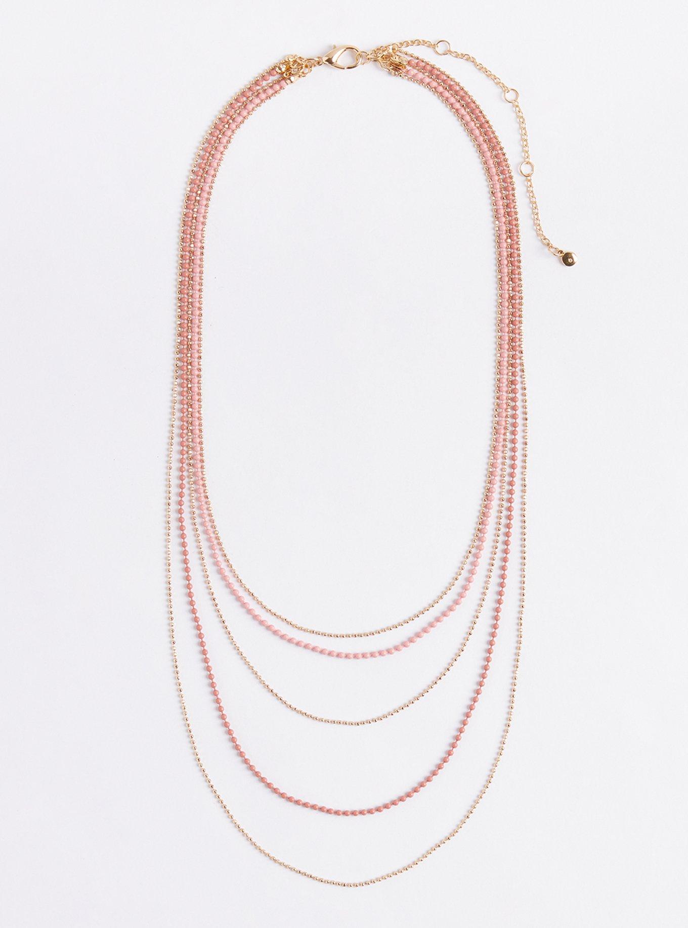 Multi Layered Necklace - Coral & White, , alternate