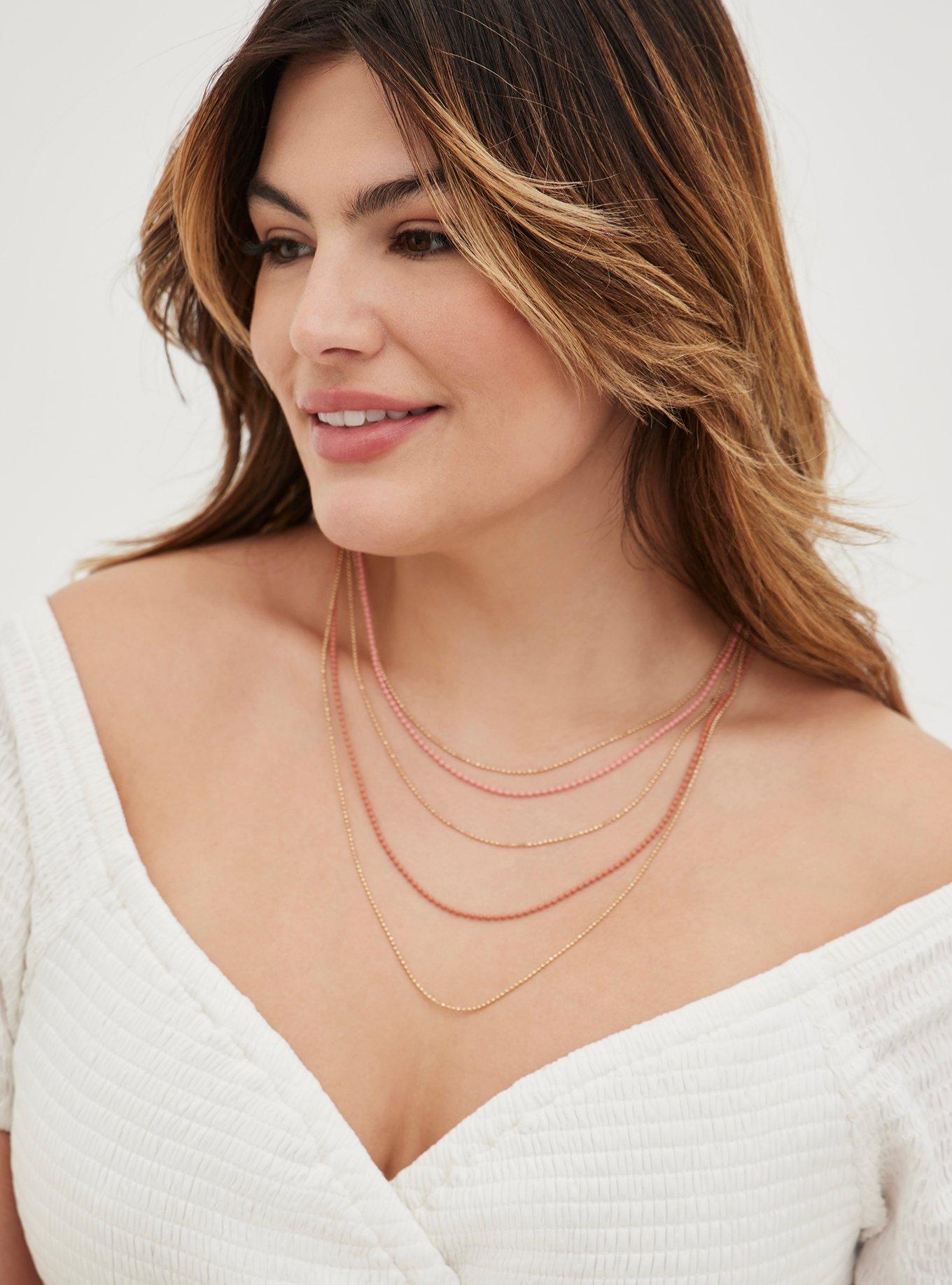 Multi Layered Necklace - Coral & White, , hi-res
