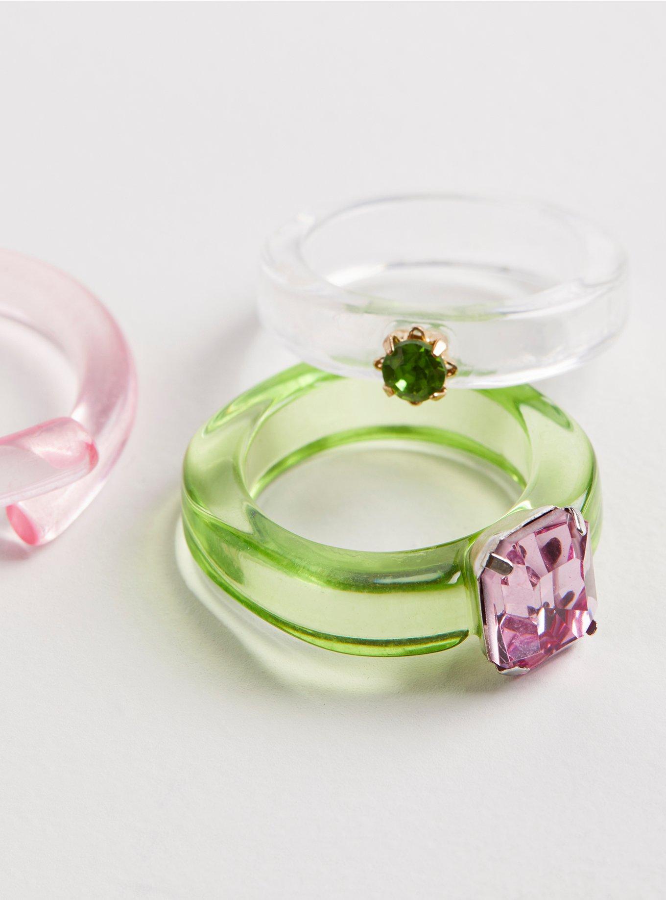 Set of 3 Pop Rings - Lucite Pink & Green, MULTI, alternate