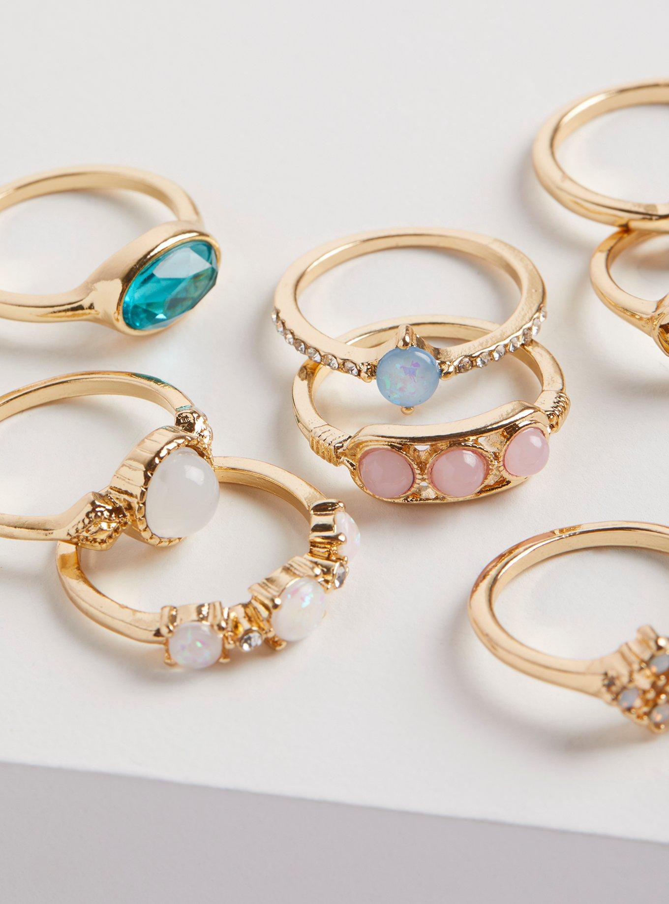 Moonstone Ring Set of 8 - Gold Tone, GOLD, alternate