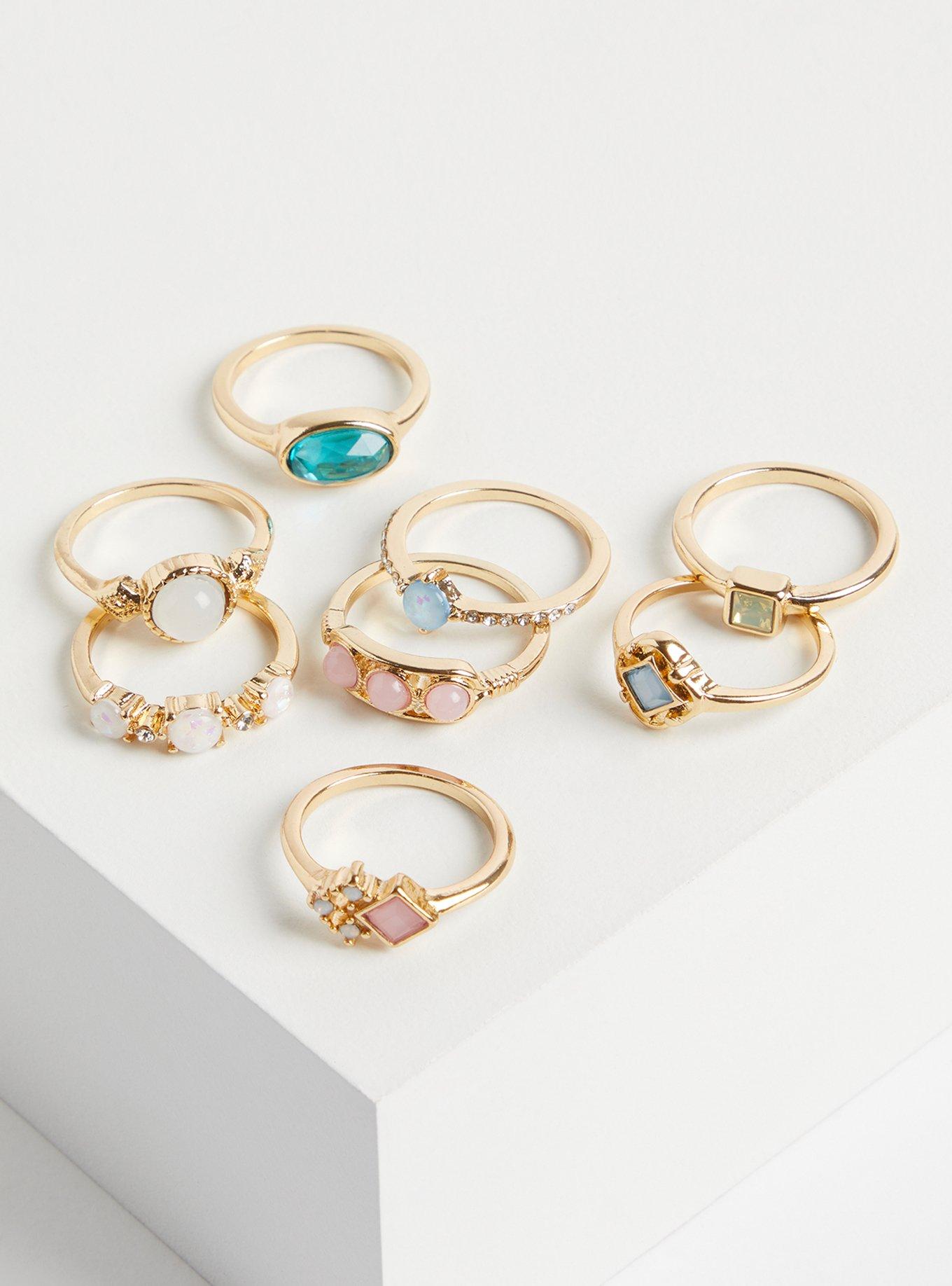 Plus Size Moonstone Ring Set of 8 - Gold Tone, GOLD, hi-res