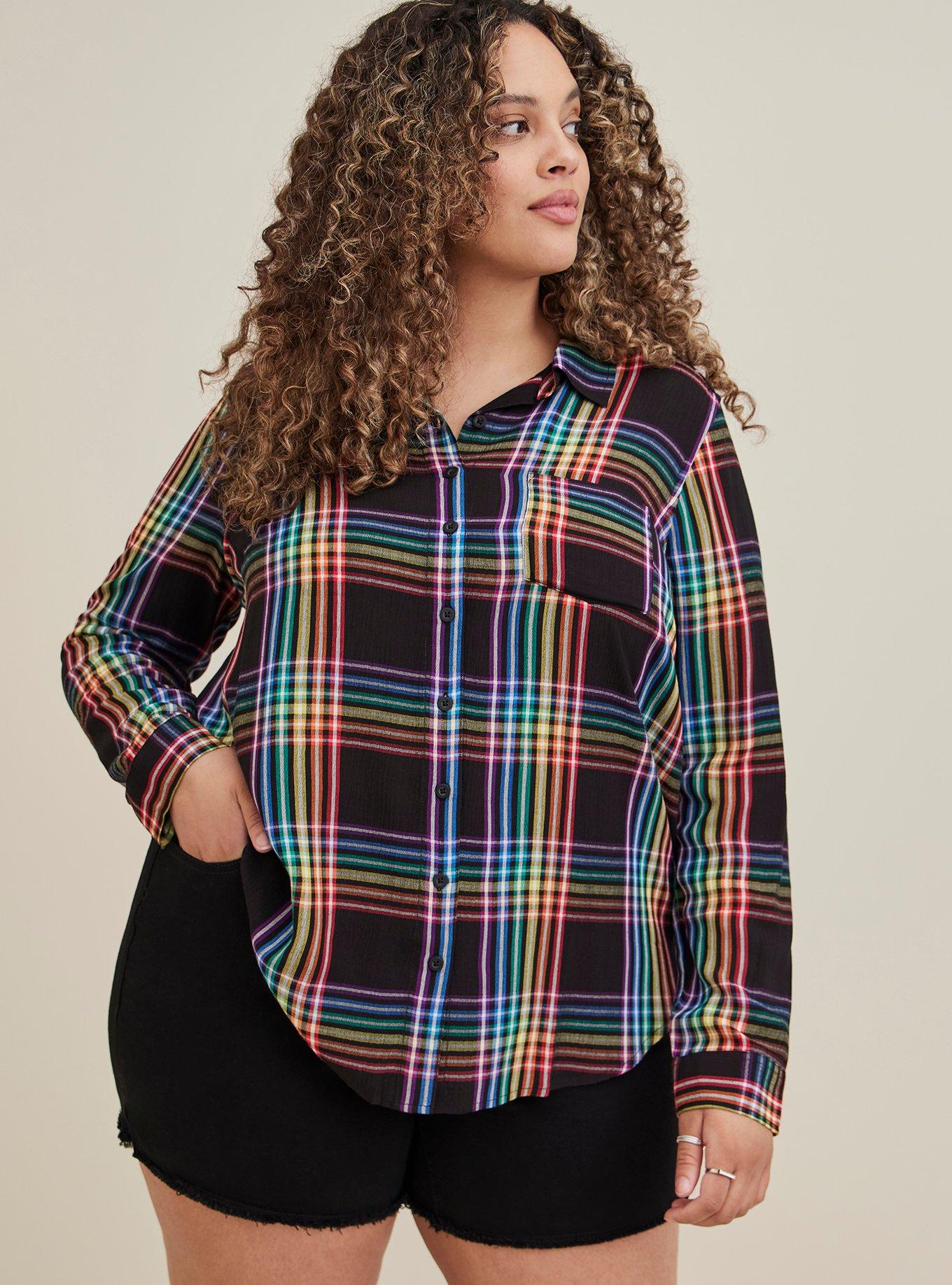 Plus Size - Lizzie Rayon Crepe Button-Up Long Sleeve Shirt