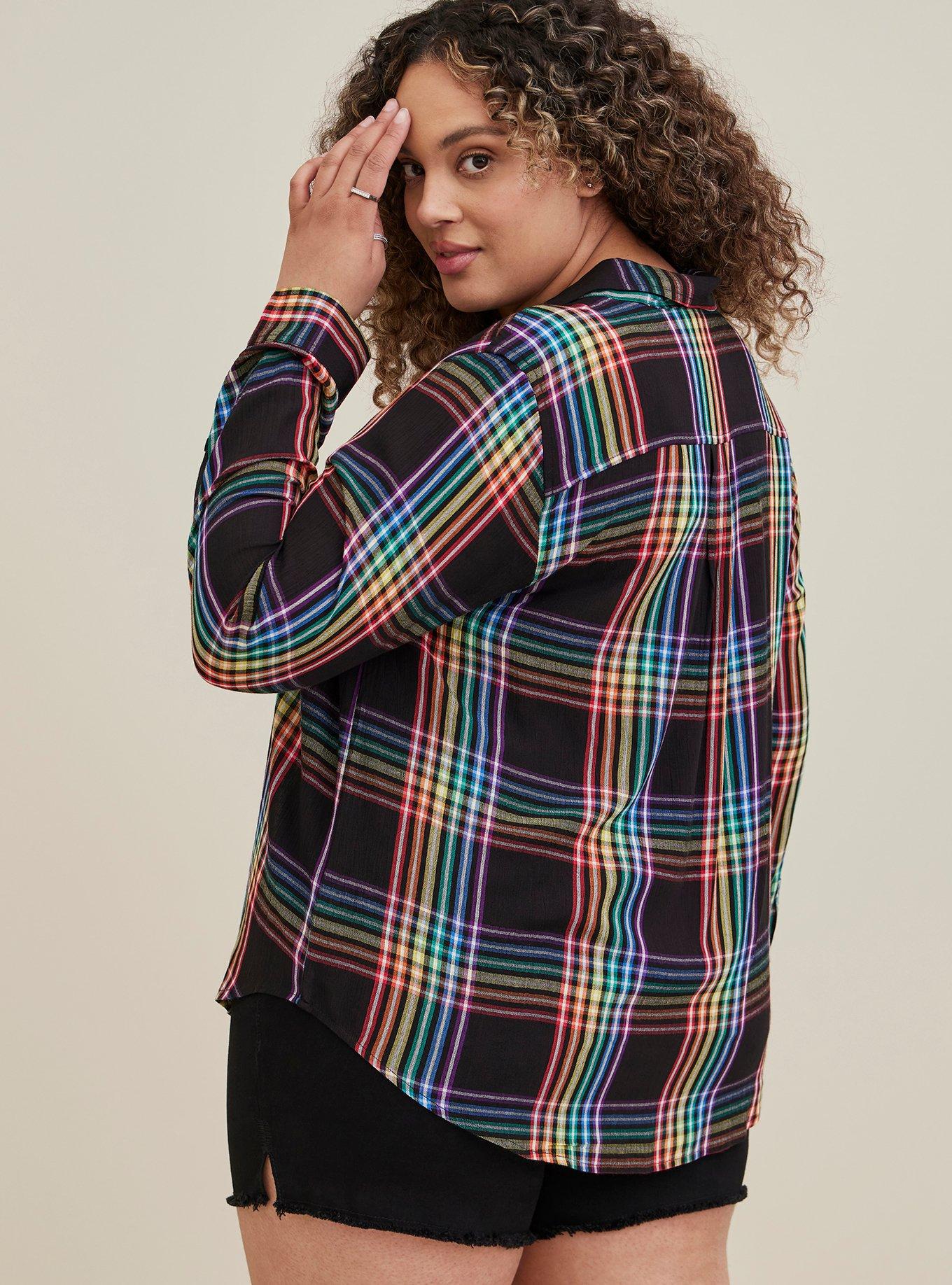 Plus Size - Lizzie Rayon Crepe Button-Up Long Sleeve Shirt