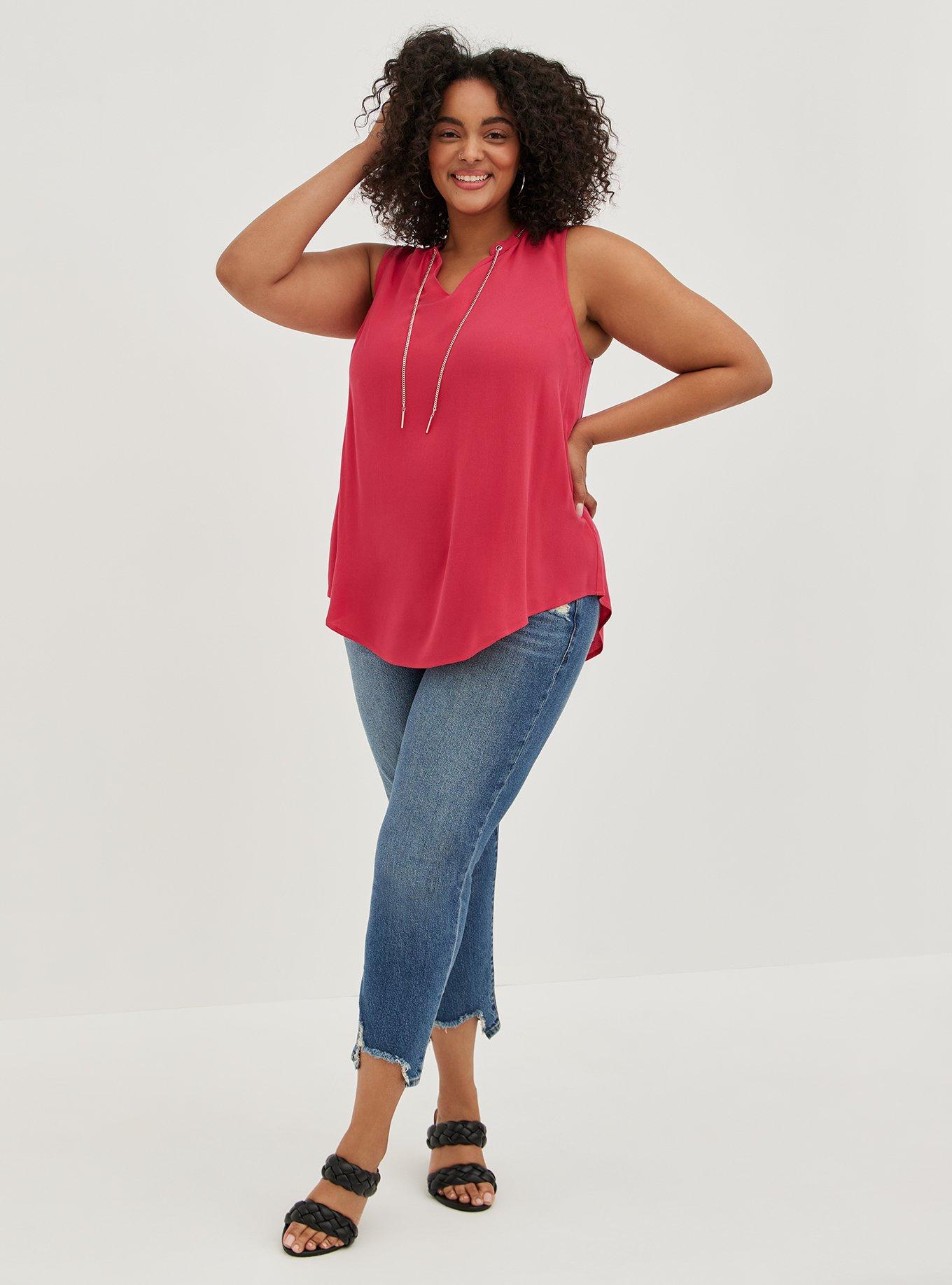 Plus Size Crepe Chain-Link Detail Tank, VIVA MAGENTA, alternate