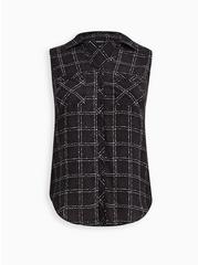 Madison Georgette Button-Up Sleeveless Shirt, PLAID BLACK, hi-res