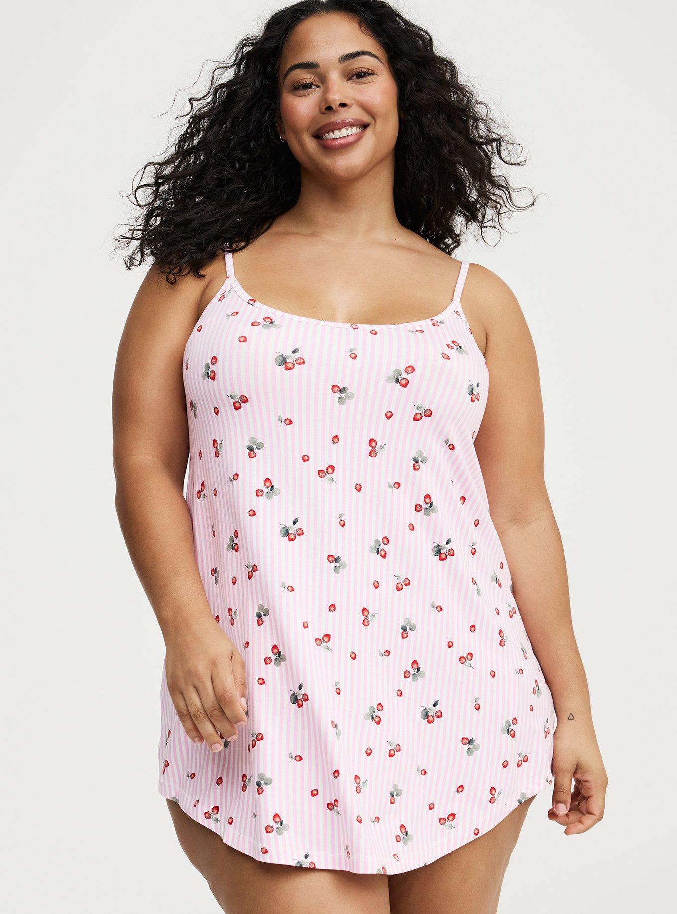 Super Soft Cami Sleep Mini Gown, STRAWBERRY STRIPE PINK, hi-res