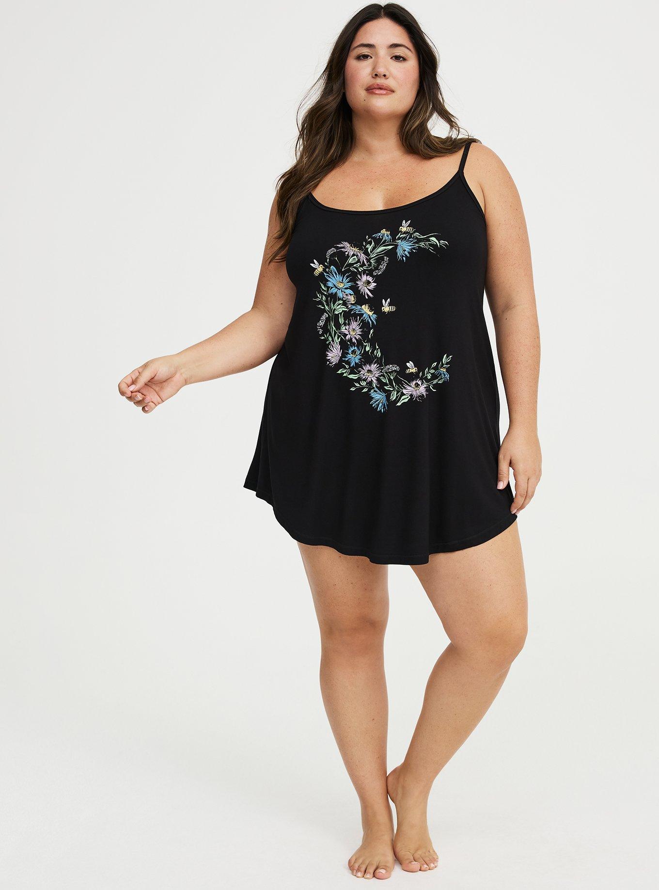 Plus Size Super Soft Sleep Cami Mini Dress, DAINTY MOON BLACK, hi-res