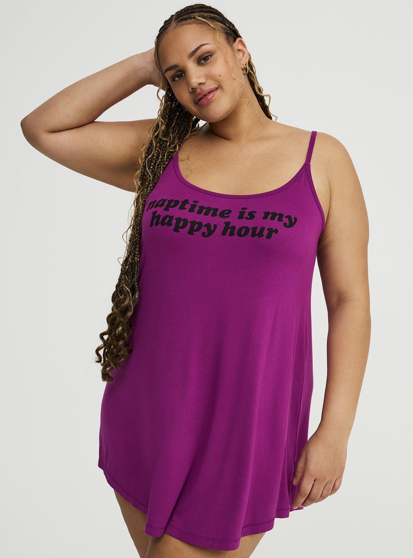 Plus Size Super Soft Sleep Cami Mini Dress, NAPTIME HAPPY HOUR HOLLYHOCK, hi-res