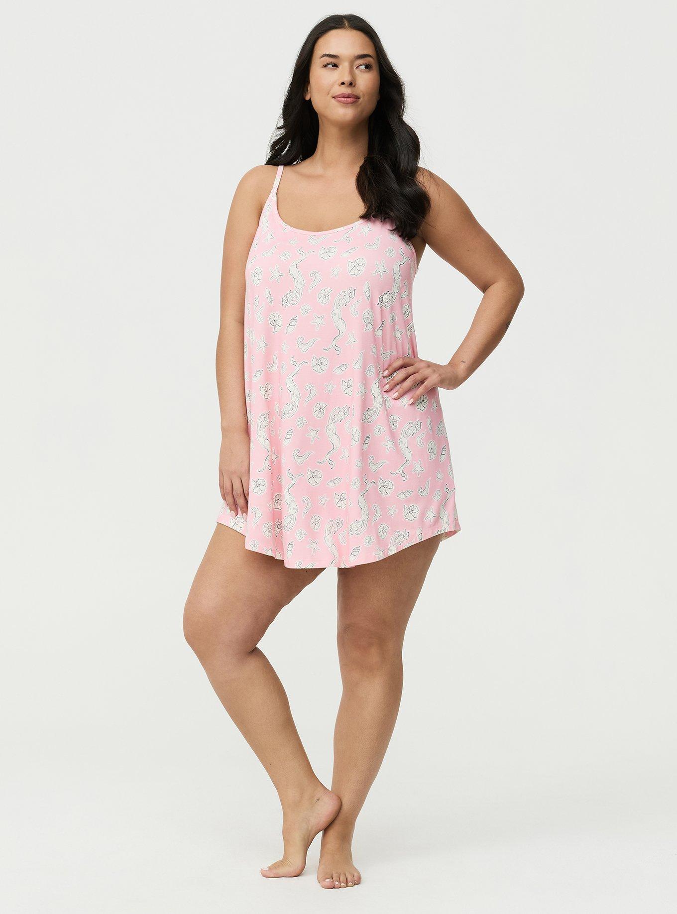 Plus Size Super Soft Sleep Cami Mini Dress, SHELL MERMAID PINK, alternate