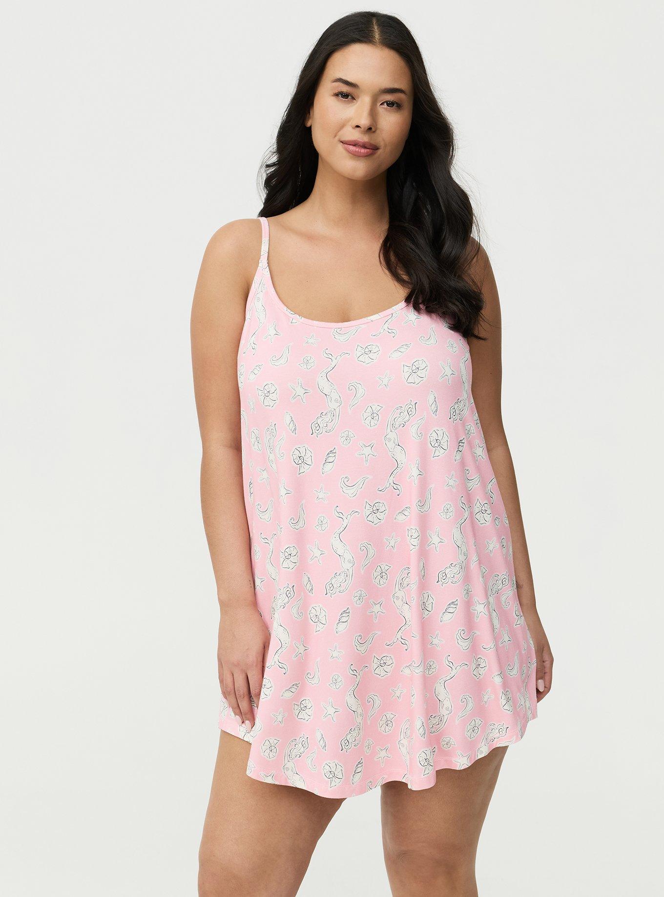 Plus Size Super Soft Sleep Cami Mini Dress, SHELL MERMAID PINK, hi-res