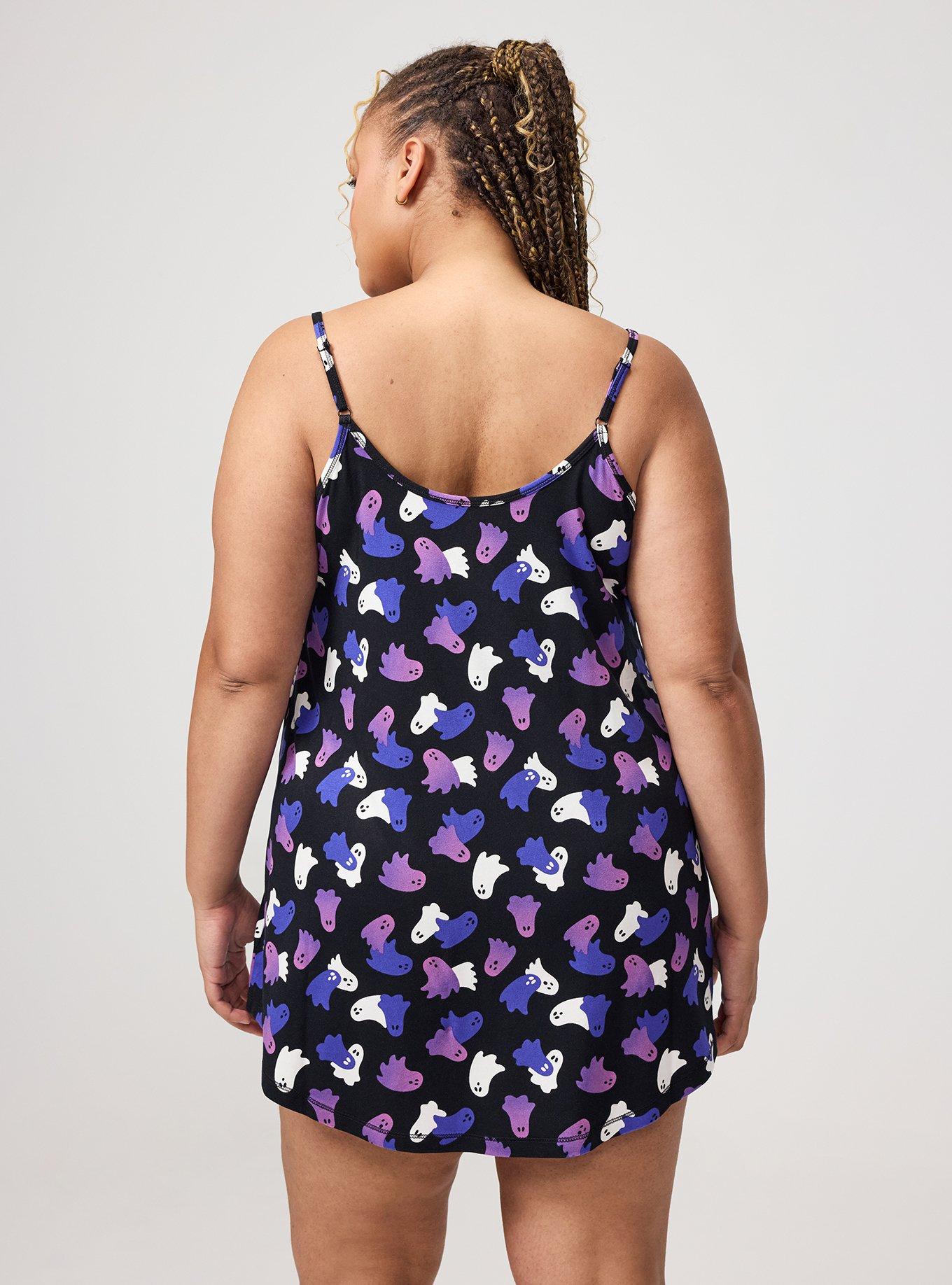 Super Soft Sleep Cami Mini Dress, OVERLAP GHOSTS DEEP BLACK, alternate