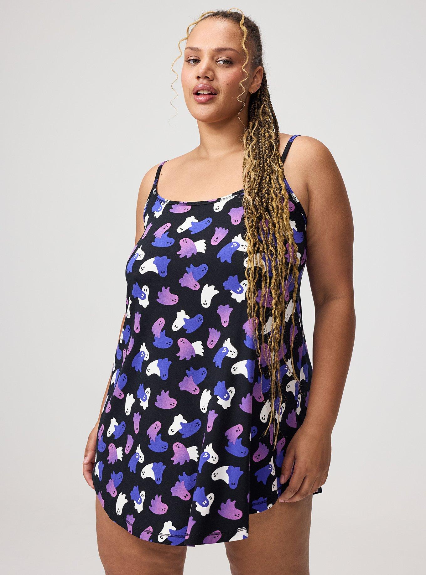 Super Soft Sleep Cami Mini Dress, OVERLAP GHOSTS DEEP BLACK, alternate