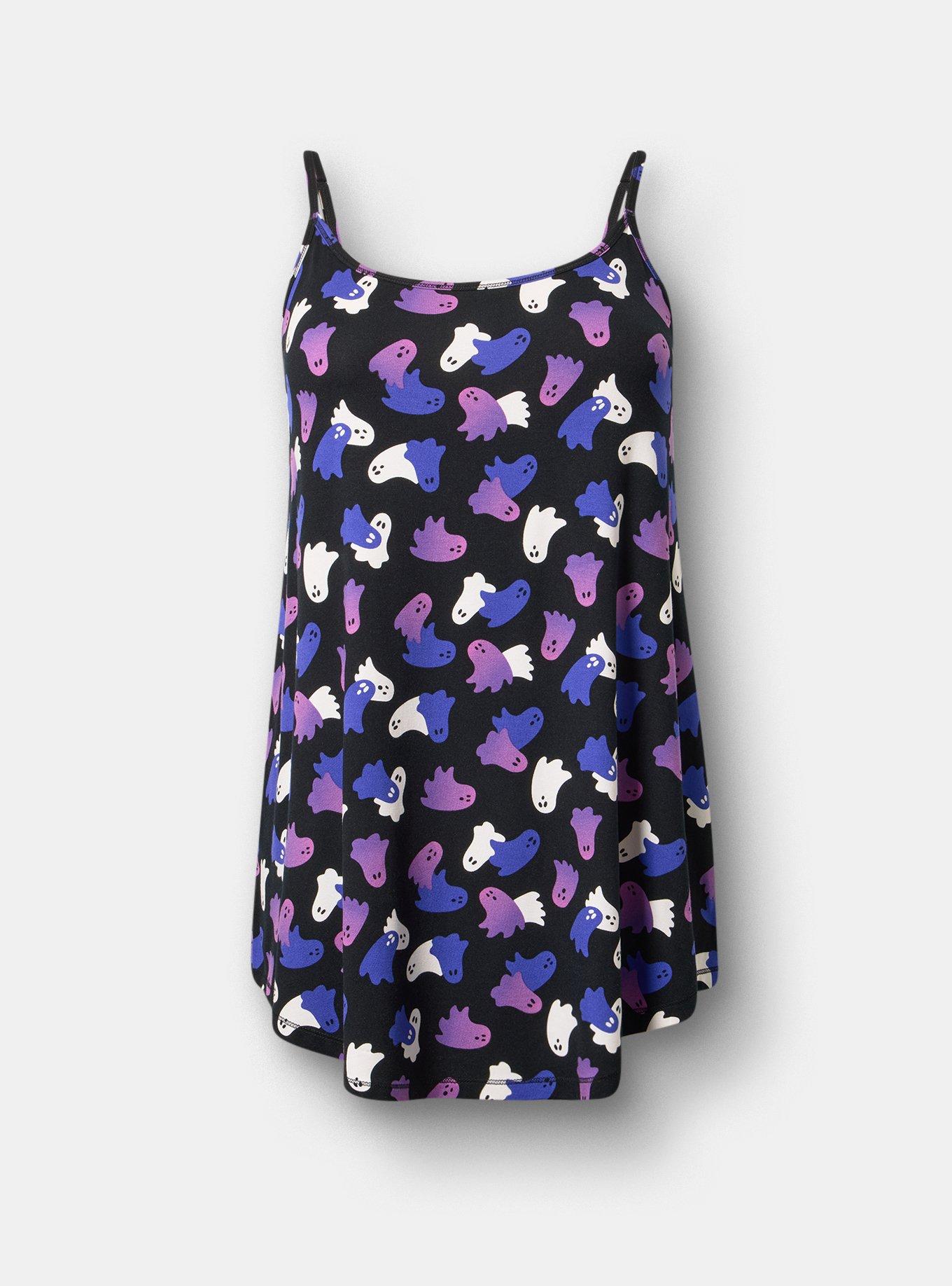 Super Soft Sleep Cami Mini Dress, OVERLAP GHOSTS DEEP BLACK, flat