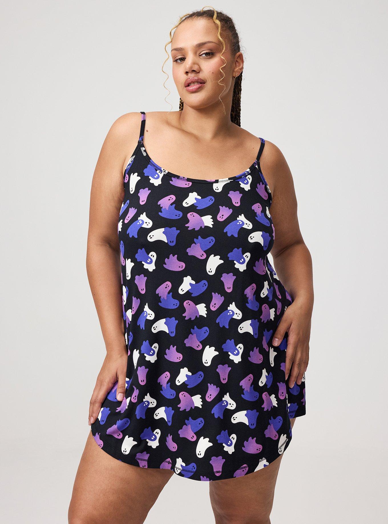Super Soft Sleep Cami Mini Dress, OVERLAP GHOSTS DEEP BLACK, hi-res