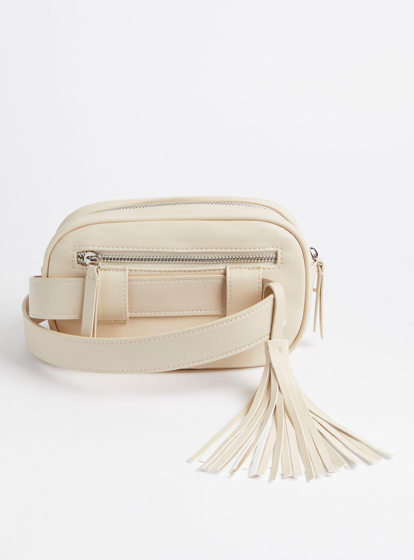 Plus Size Belt Bag with Tassel - Faux Leather Quilted Cream, , alternate
