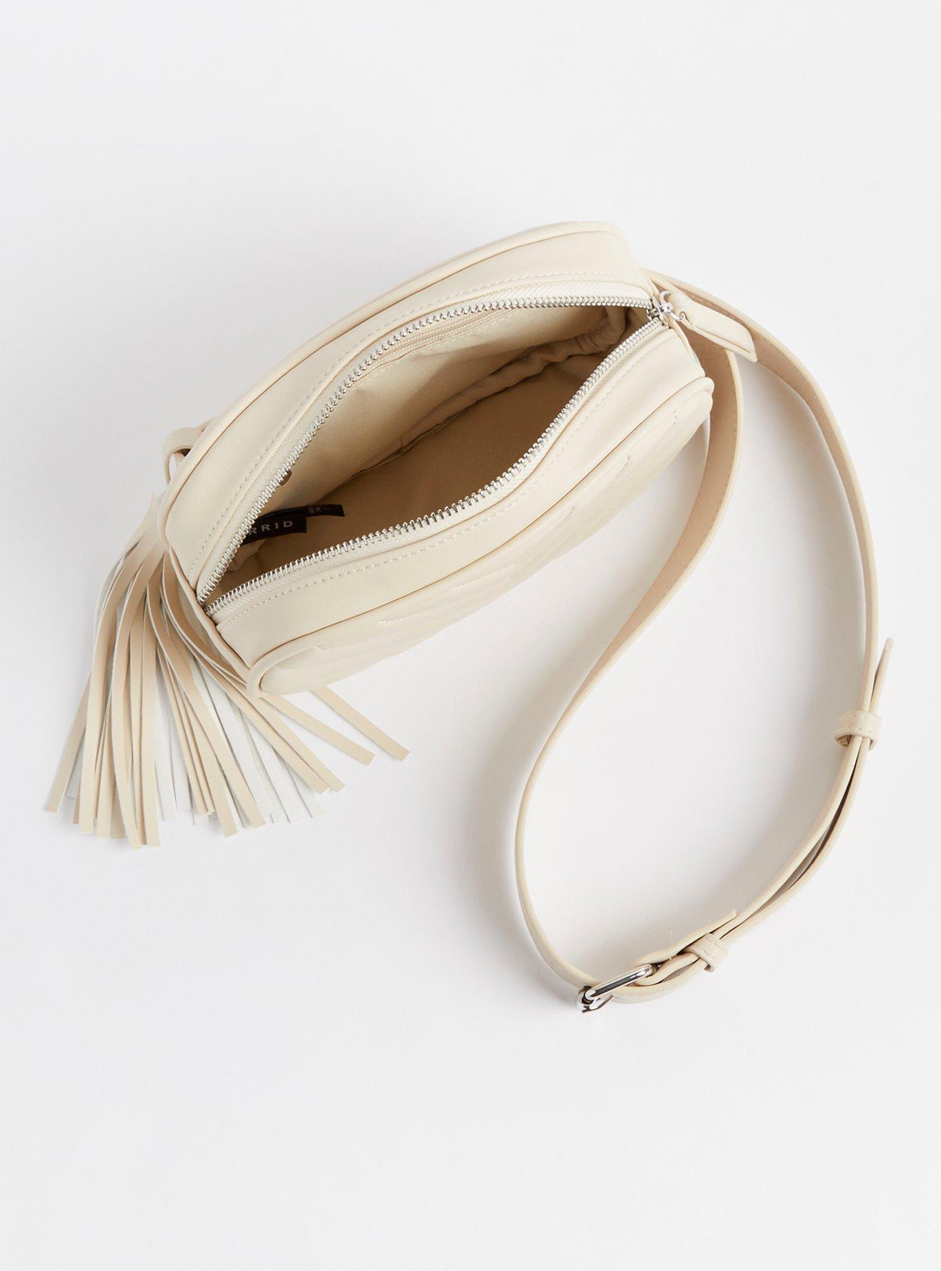 Plus Size Belt Bag with Tassel - Faux Leather Quilted Cream, , alternate