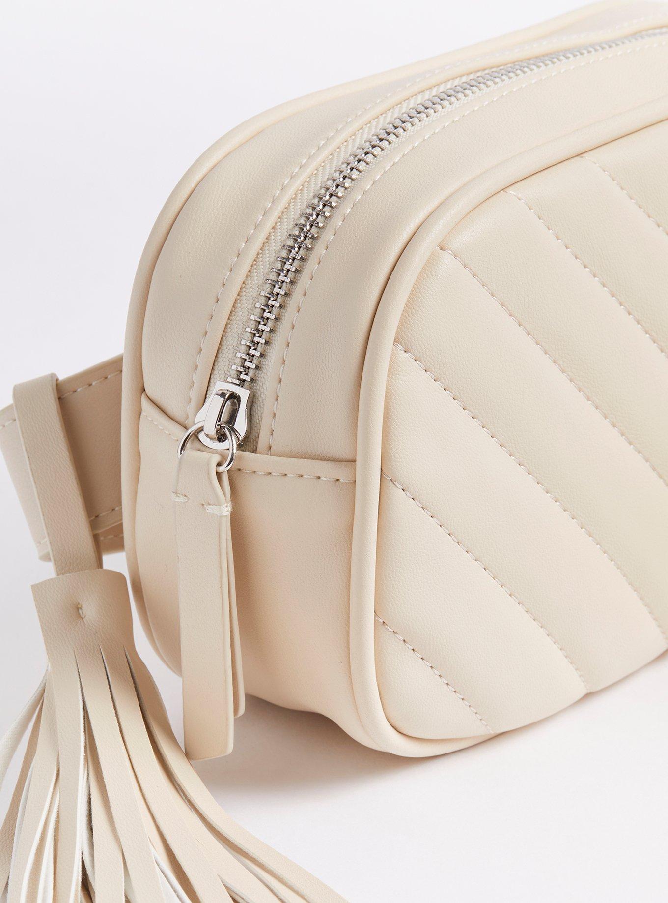 Plus Size Belt Bag with Tassel - Faux Leather Quilted Cream, , alternate