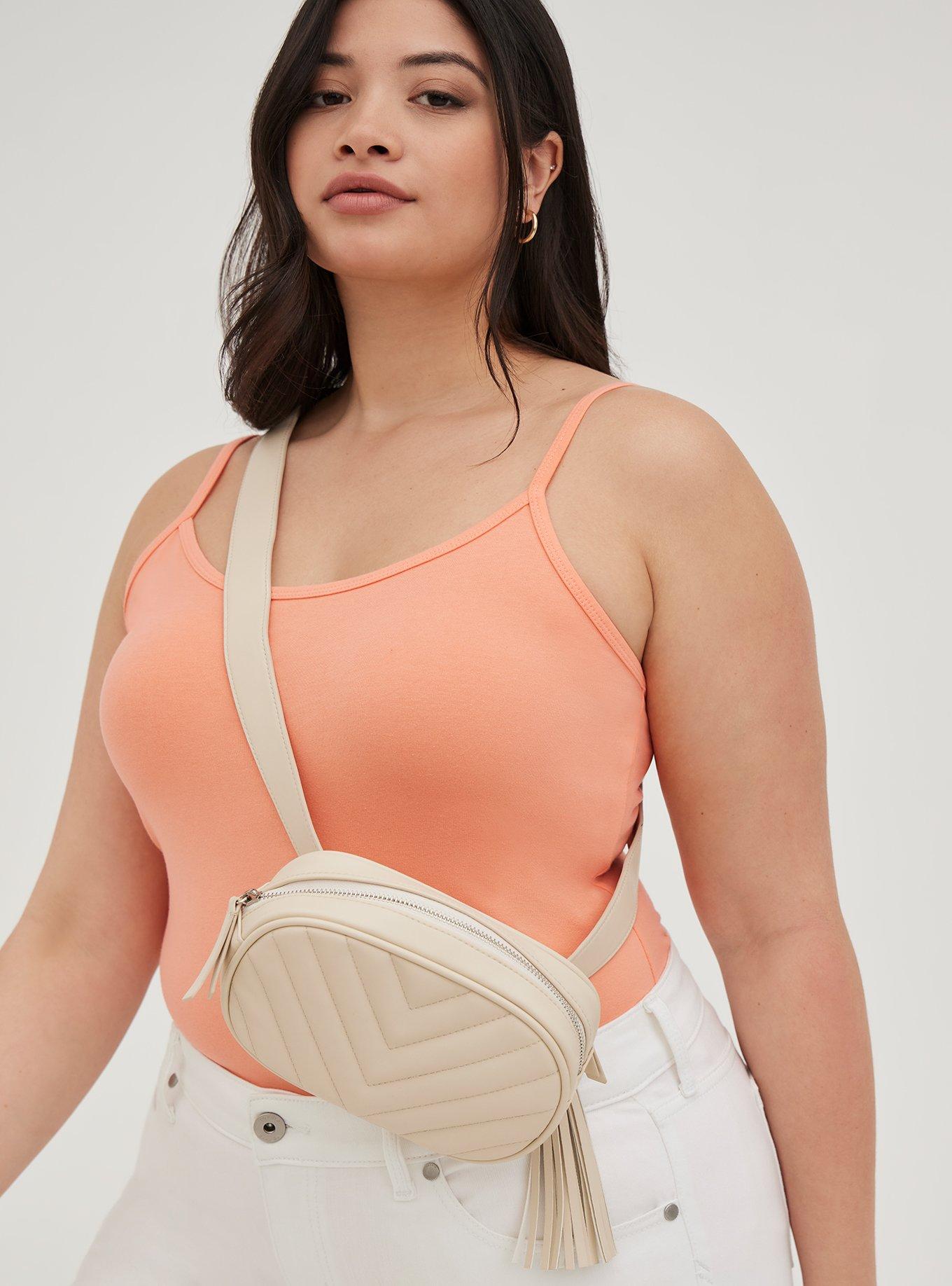Plus Size Belt Bag with Tassel - Faux Leather Quilted Cream, , hi-res