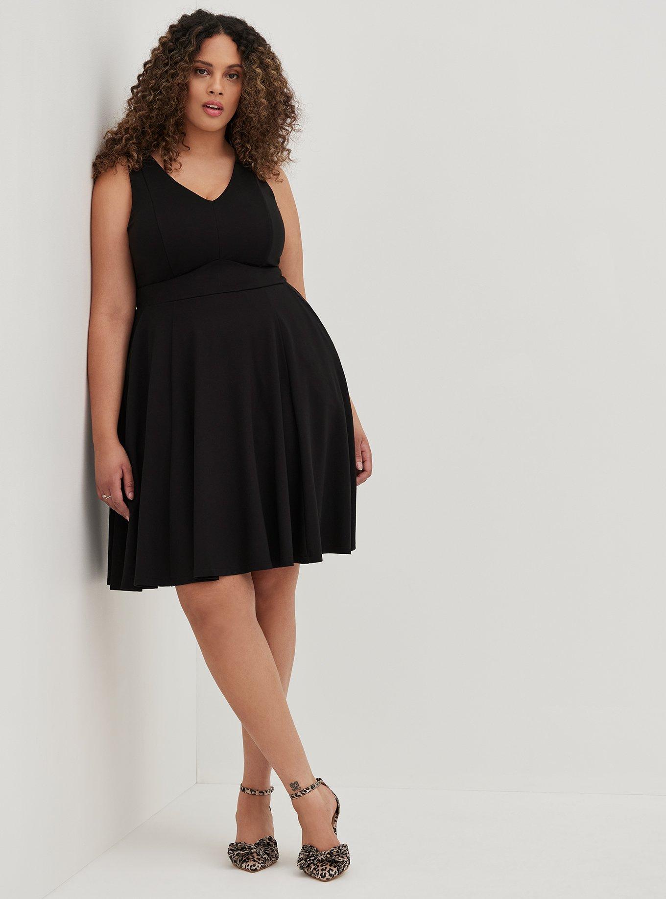 Plus Size Contouring Fit Flare Dress Ponte Black Torrid